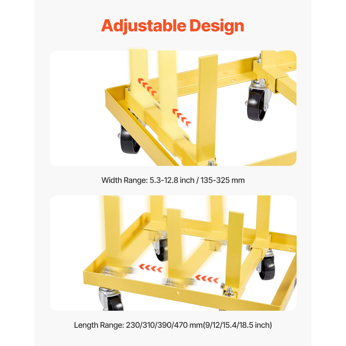 Engine Stand, 340 KG Load Capacity Engine Motor Stand with Adjustable Width & Length, Heavy-Duty Steel Motor Holder with 4 Swivel Casters and 2 Ratchet Straps, Suitable for Most Engines