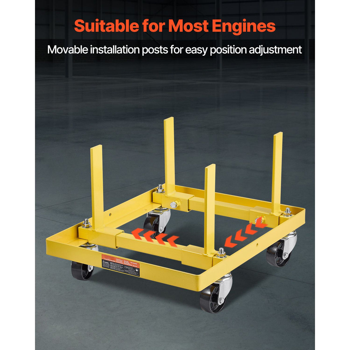Engine Stand, 340 KG Load Capacity Engine Motor Stand with Adjustable Width & Length, Heavy-Duty Steel Motor Holder with 4 Swivel Casters and 2 Ratchet Straps, Suitable for Most Engines