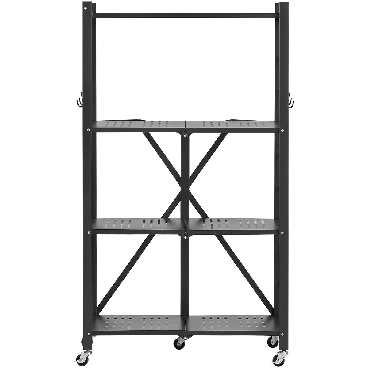 4-Tier Foldable Storage Shelf with Wheels, 66 cm W x 33 cm D x 117 cm H Folding Metal Rack Shelving Unit, No Assembly Organizer Shelf for Garage, Kitchen, Basement, Black