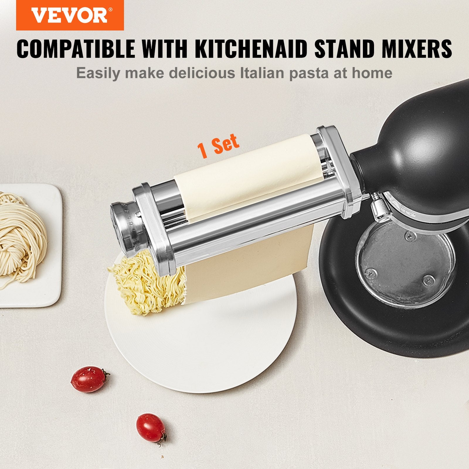 Gardening Tools: VEVOR Pasta Attachment for KitchenAid Stand Mixer, Stainless Steel Pasta Sheet Roller Attachment, Pasta Maker Machine Accessory with 8 Adjustable Thickness Knob, KitchenAid Pasta Attachment by VEVOR