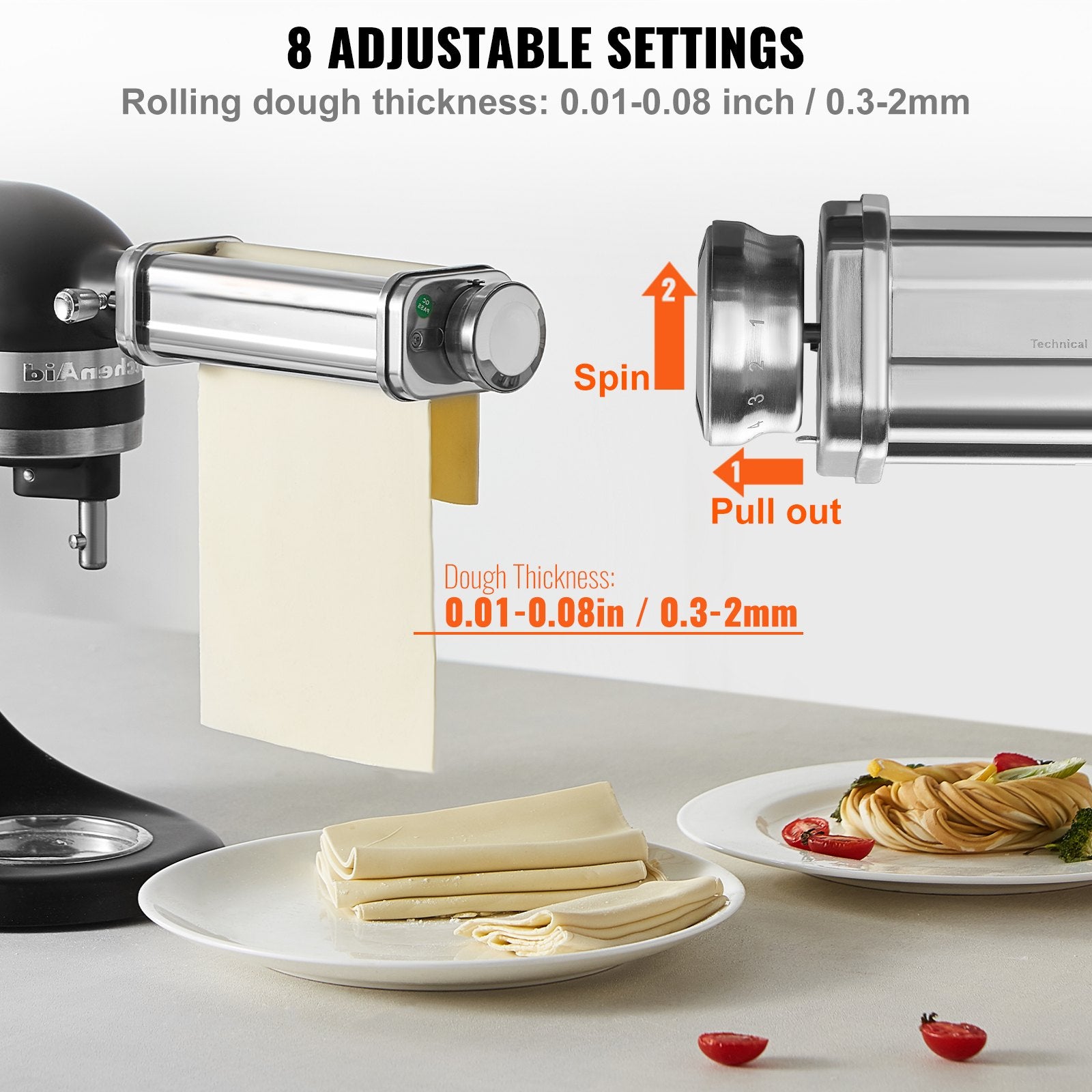 Gardening Tools: VEVOR Pasta Attachment for KitchenAid Stand Mixer, Stainless Steel Pasta Sheet Roller Attachment, Pasta Maker Machine Accessory with 8 Adjustable Thickness Knob, KitchenAid Pasta Attachment by VEVOR