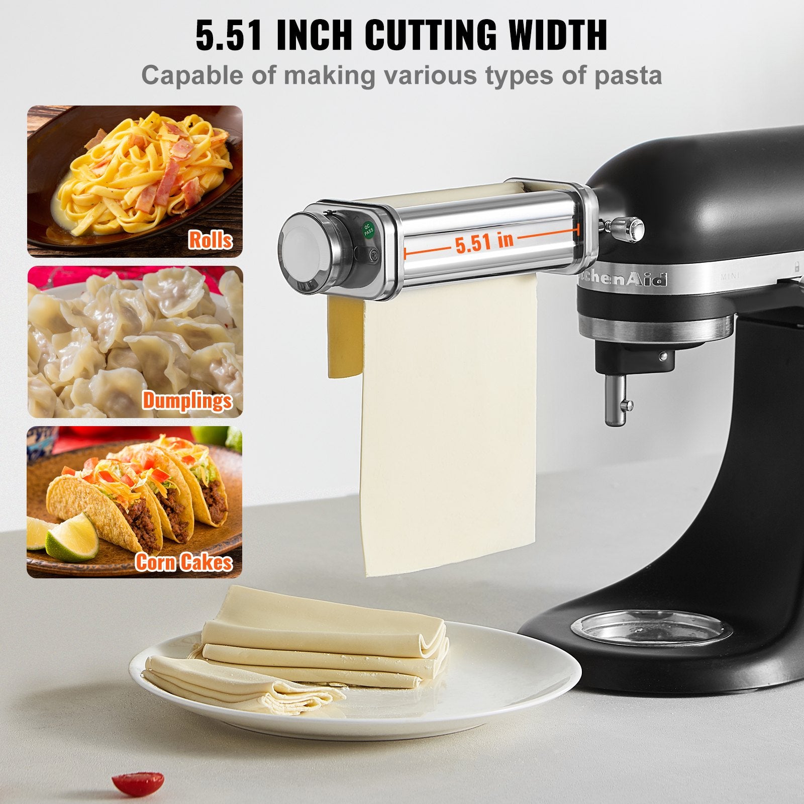 Gardening Tools: VEVOR Pasta Attachment for KitchenAid Stand Mixer, Stainless Steel Pasta Sheet Roller Attachment, Pasta Maker Machine Accessory with 8 Adjustable Thickness Knob, KitchenAid Pasta Attachment by VEVOR