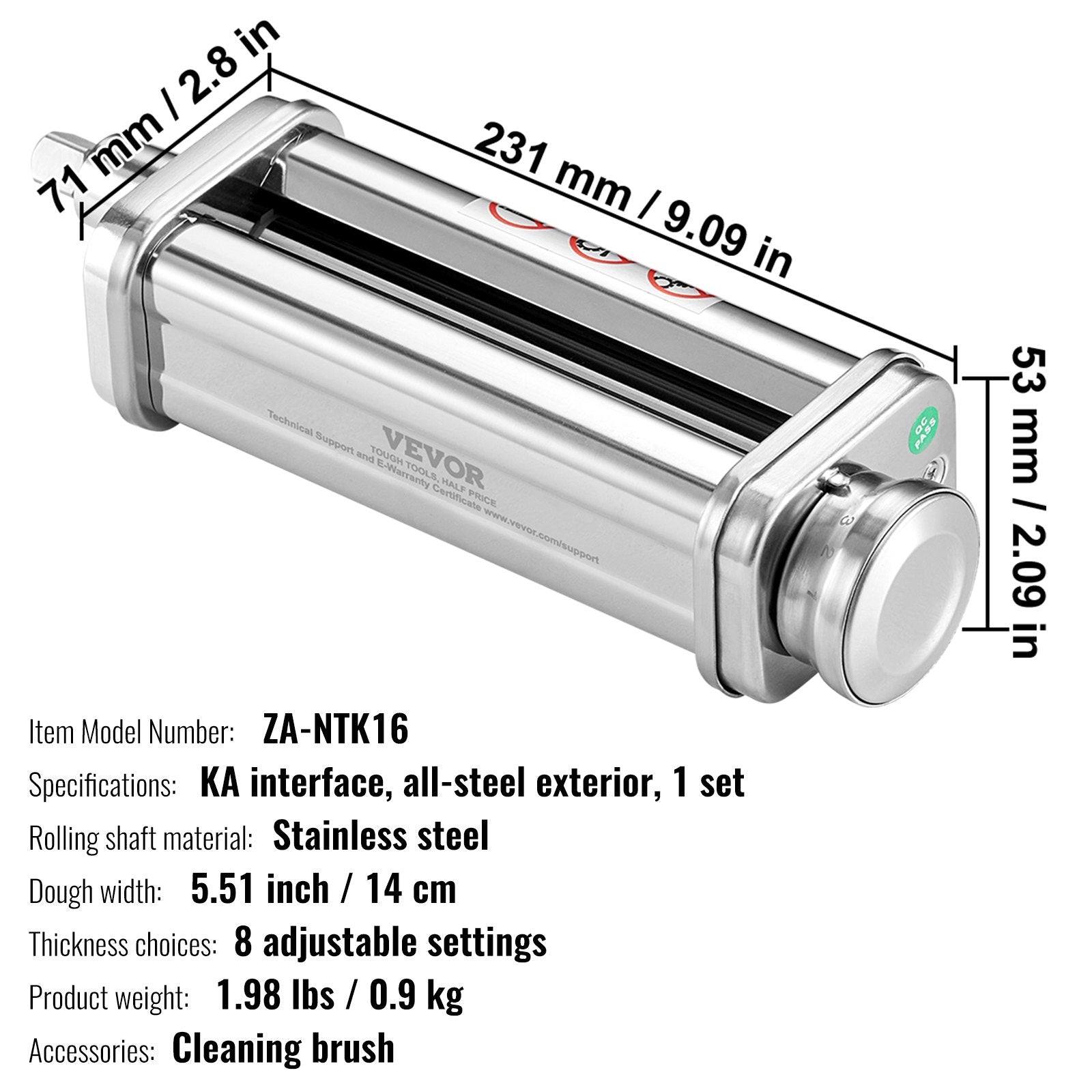 Gardening Tools: VEVOR Pasta Attachment for KitchenAid Stand Mixer, Stainless Steel Pasta Sheet Roller Attachment, Pasta Maker Machine Accessory with 8 Adjustable Thickness Knob, KitchenAid Pasta Attachment by VEVOR