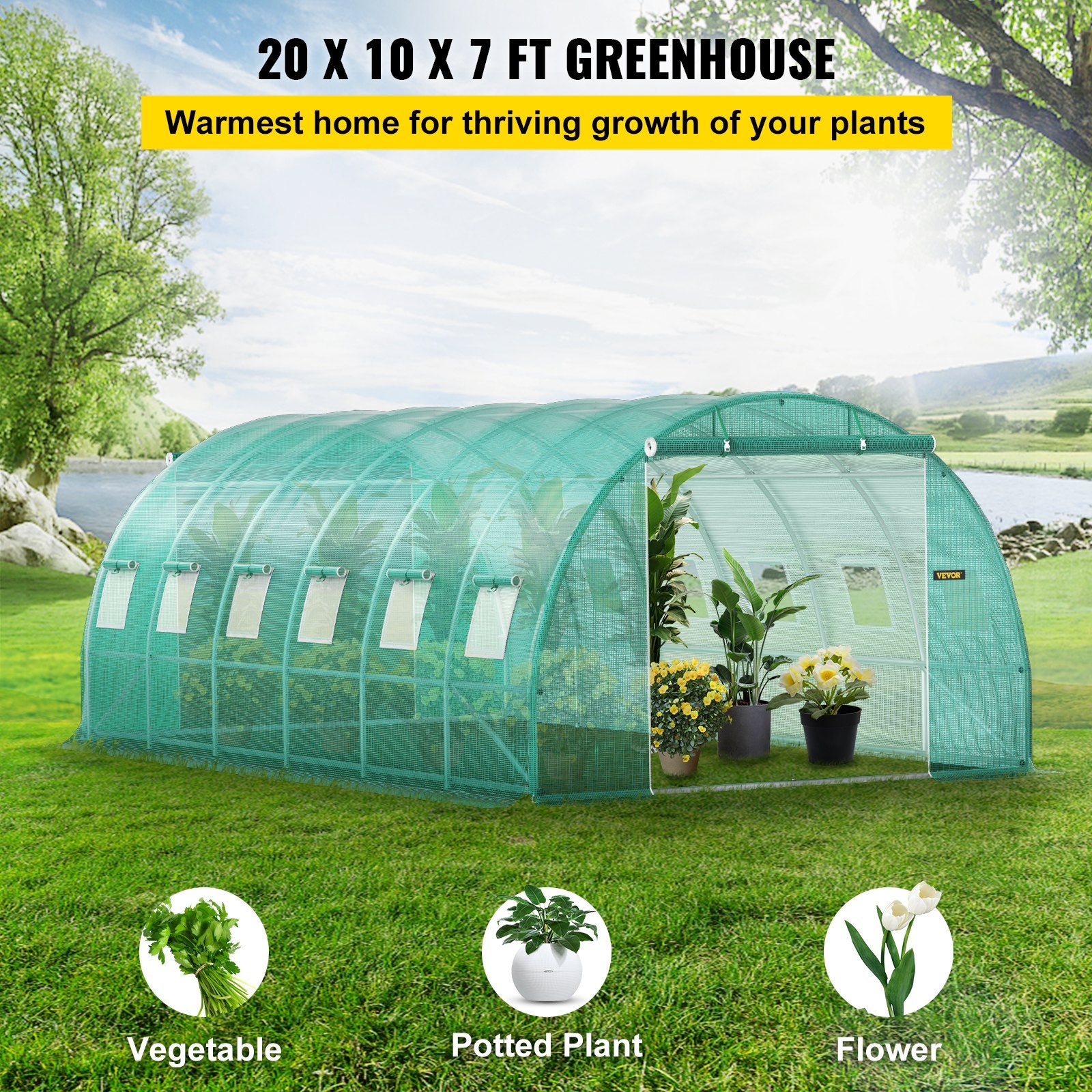 Caravan Accessories: VEVOR Walk-in Tunnel Greenhouse Galvanized Frame Waterproof Cover 20x10x7 ft