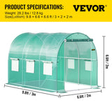 Greenhouses & Accessories: VEVOR Walk-in Tunnel Greenhouse, 3 x 2 x 2 m, Portable Plant Hot House with Galvanised Steel Frame, 1 Top Bar, Diagonal Poles, Zipper Door and 6 Roll-Up Windows, Green