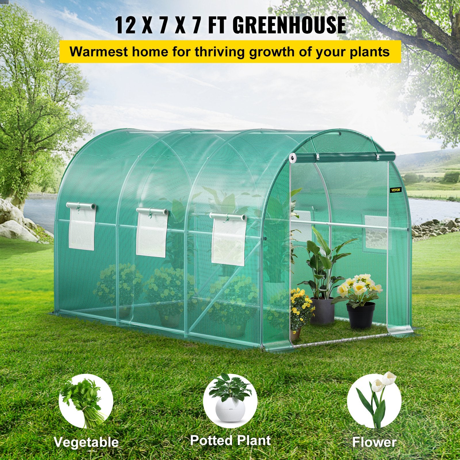 Caravan Accessories: VEVOR Walk-in Tunnel Greenhouse Galvanized Frame & Waterproof Cover 12x7x7 ft