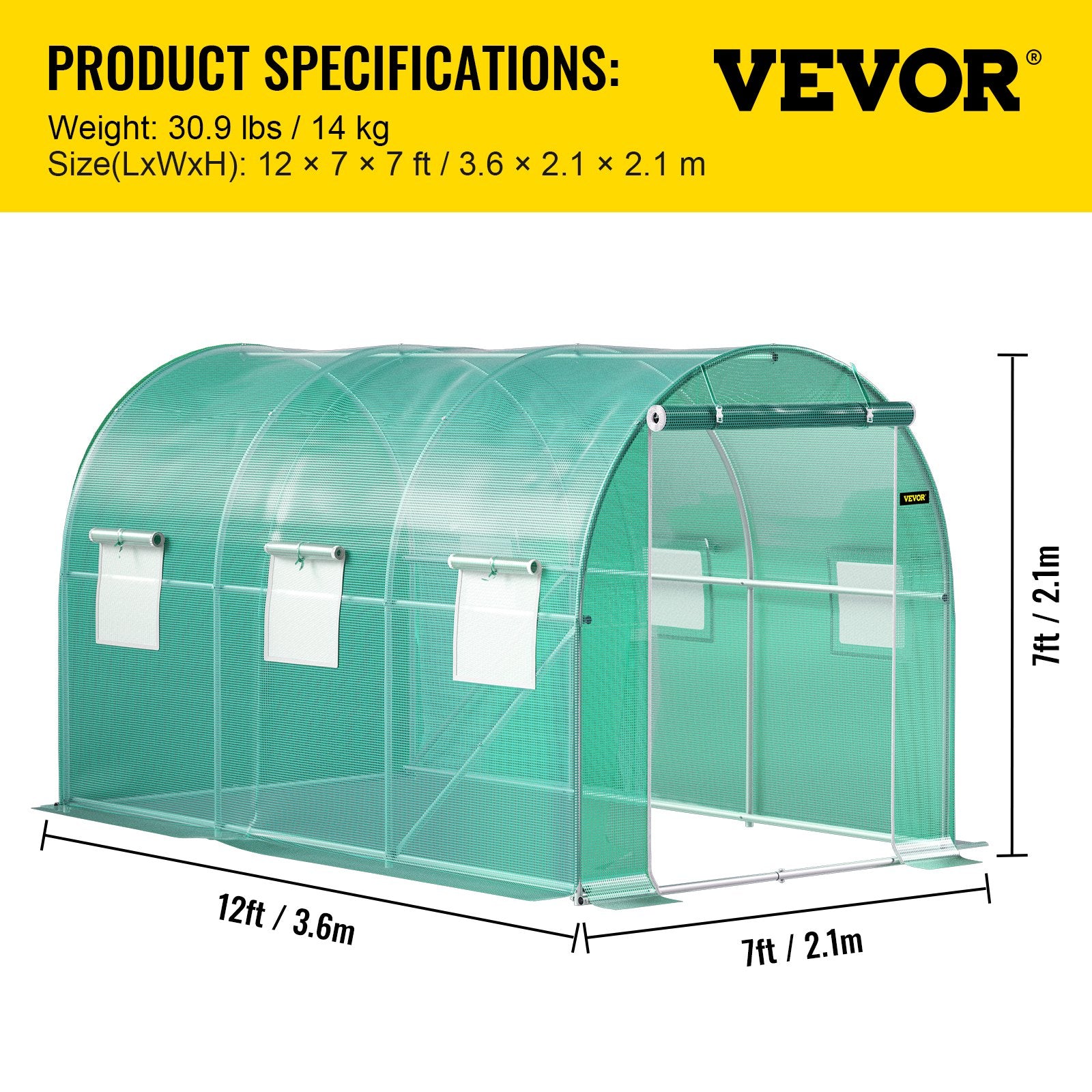 Caravan Accessories: VEVOR Walk-in Tunnel Greenhouse Galvanized Frame & Waterproof Cover 12x7x7 ft