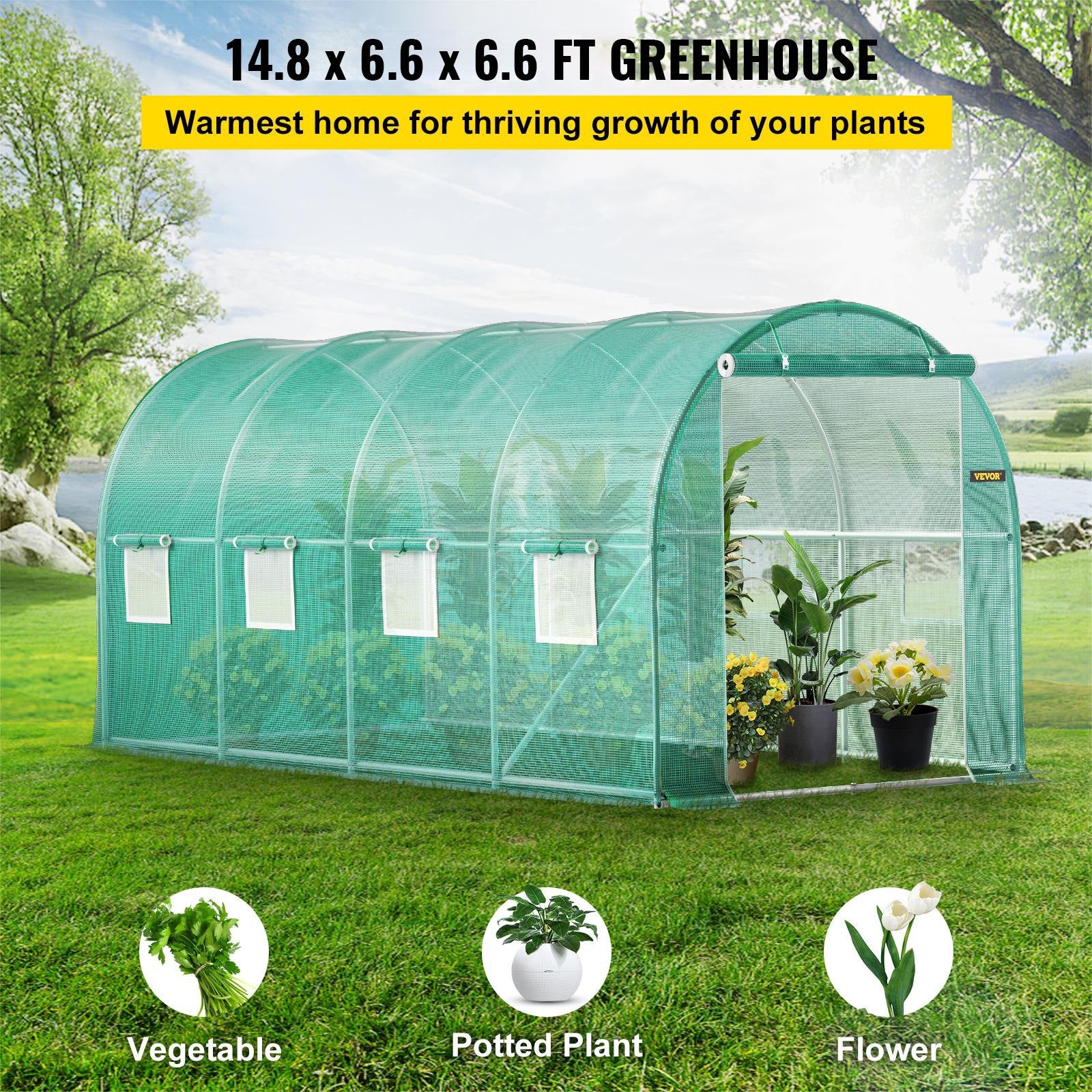 Caravan Accessories: VEVOR Walk-in Tunnel Greenhouse Galvanized Frame & Waterproof Cover 15x7x7 ft