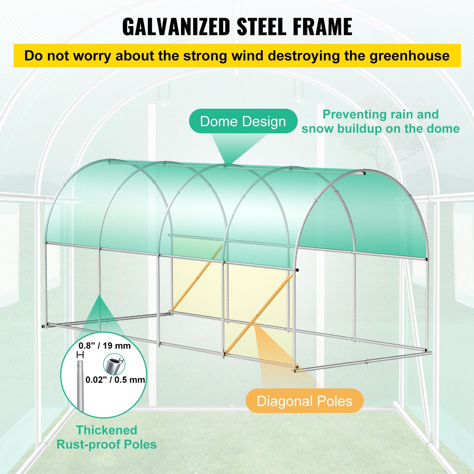 Caravan Accessories: VEVOR Walk-in Tunnel Greenhouse Galvanized Frame & Waterproof Cover 15x7x7 ft