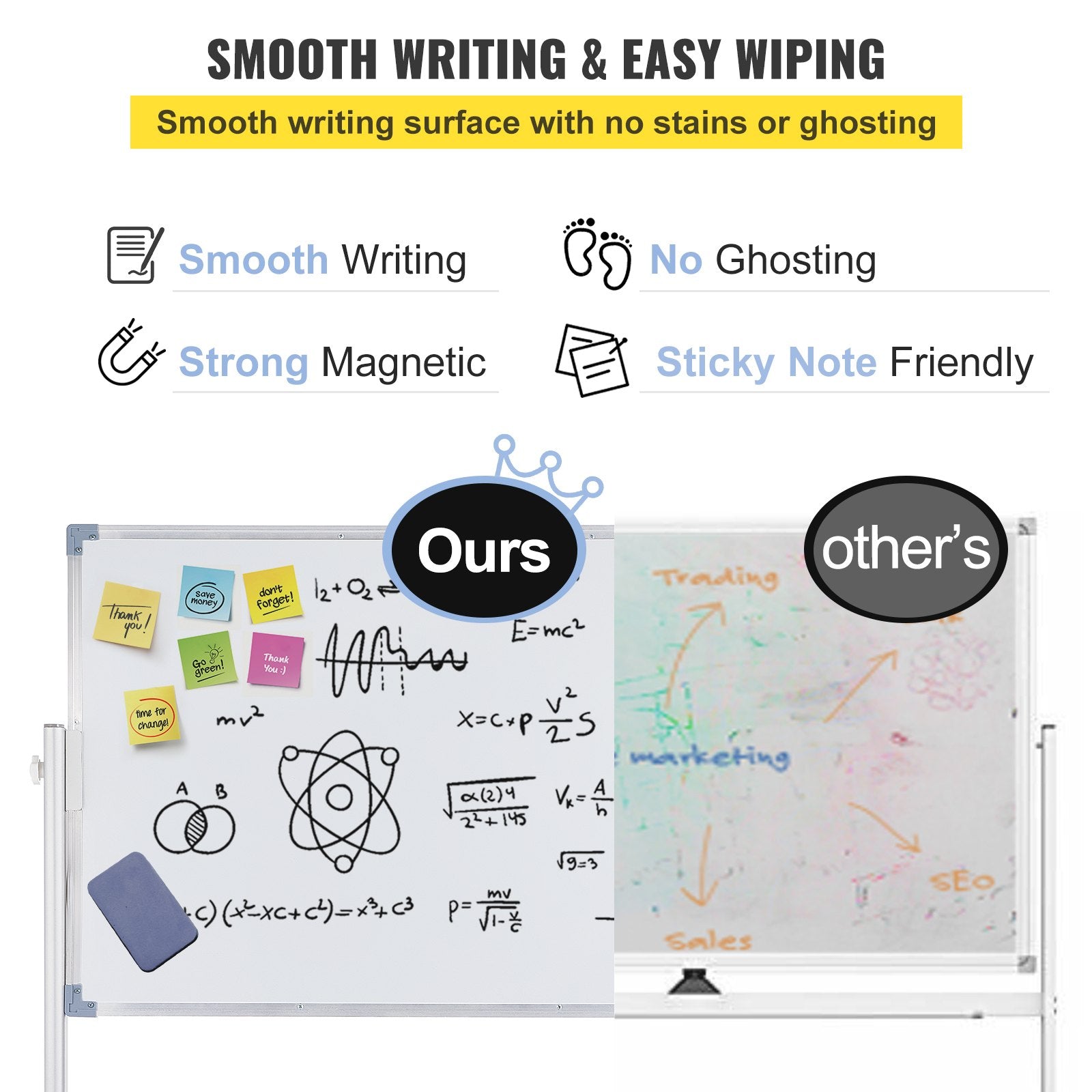 Desk Accessories: VEVOR Mobile Dry Erase Board Magnetic Whiteboard w/ Stand 60 x 90cm Double Sided