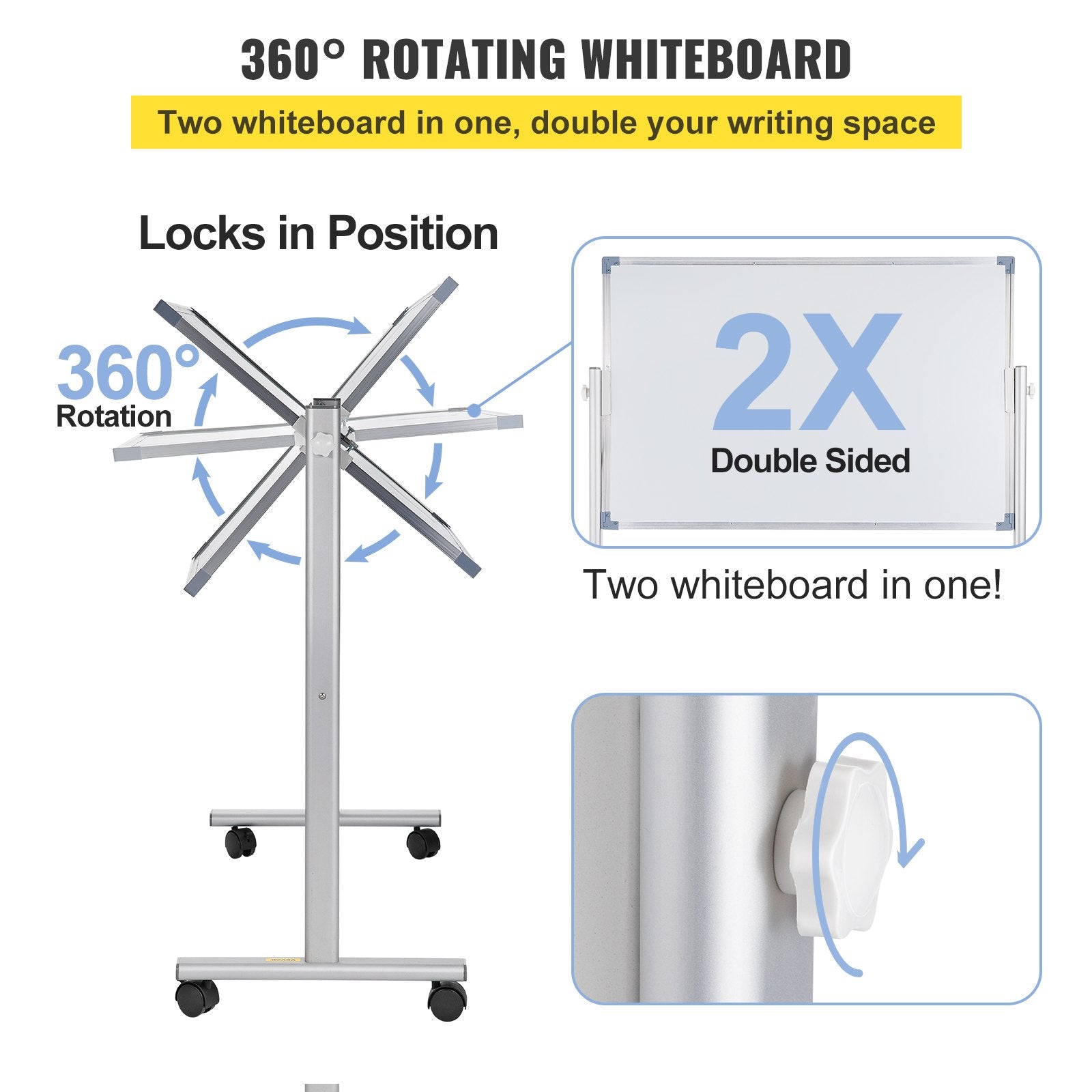 Desk Accessories: VEVOR Mobile Dry Erase Board Magnetic Whiteboard w/ Stand 60 x 90cm Double Sided