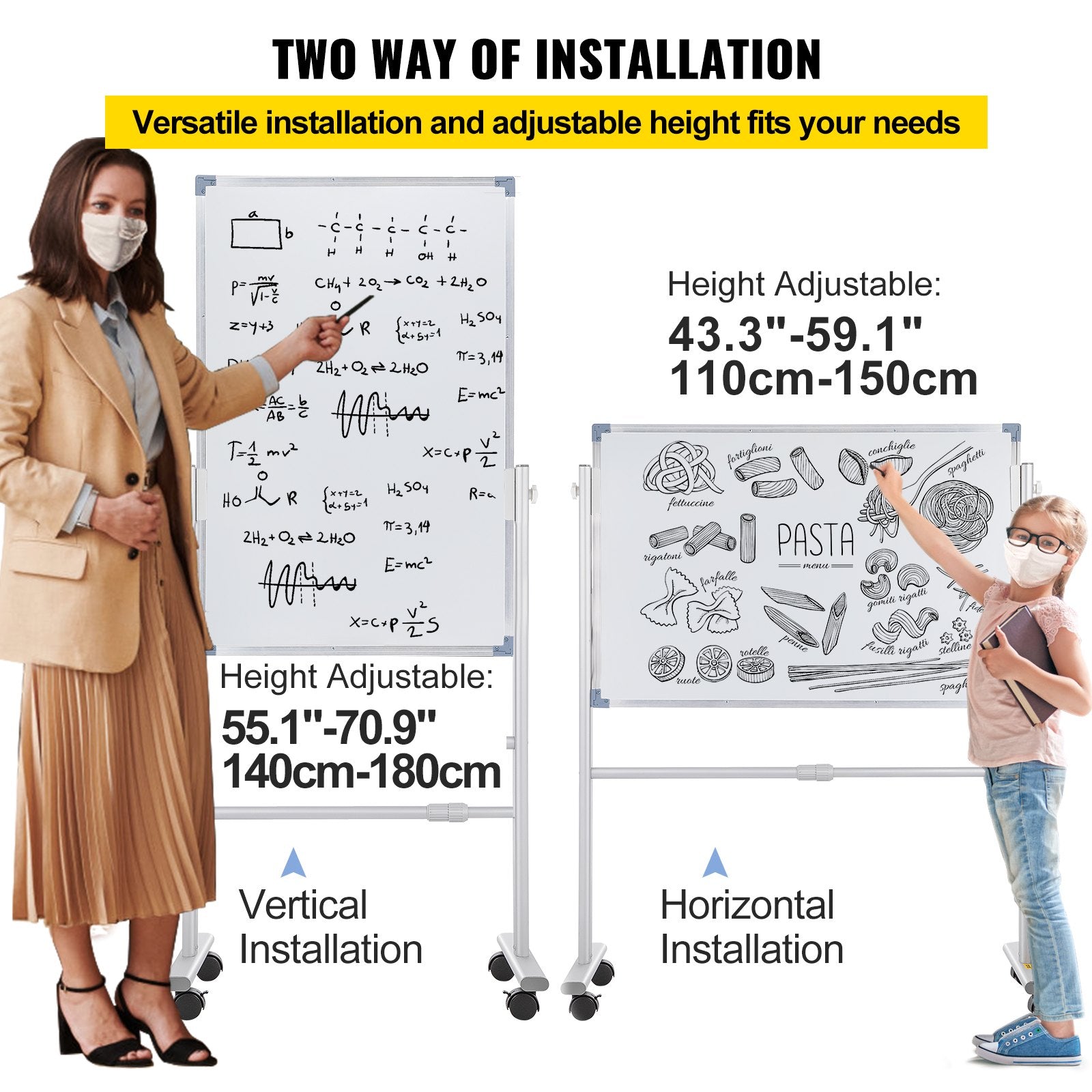 Desk Accessories: VEVOR Mobile Dry Erase Board Magnetic Whiteboard w/ Stand 60 x 90cm Double Sided