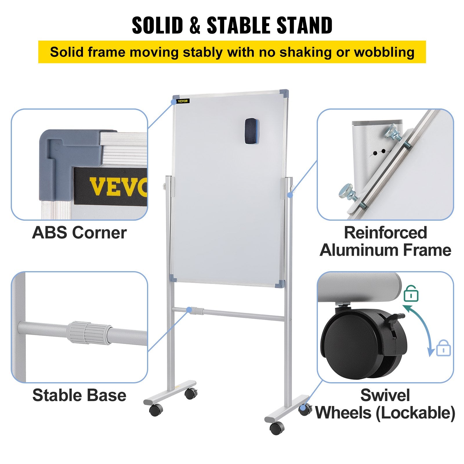 Desk Accessories: VEVOR Mobile Dry Erase Board Magnetic Whiteboard w/ Stand 60 x 90cm Double Sided