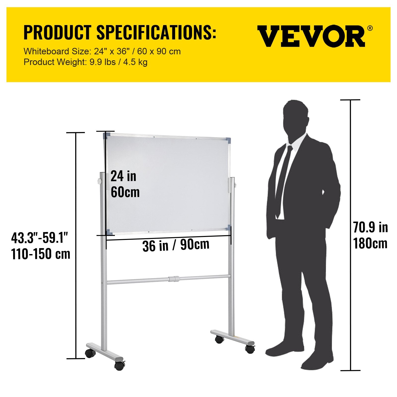 Desk Accessories: VEVOR Mobile Dry Erase Board Magnetic Whiteboard w/ Stand 60 x 90cm Double Sided