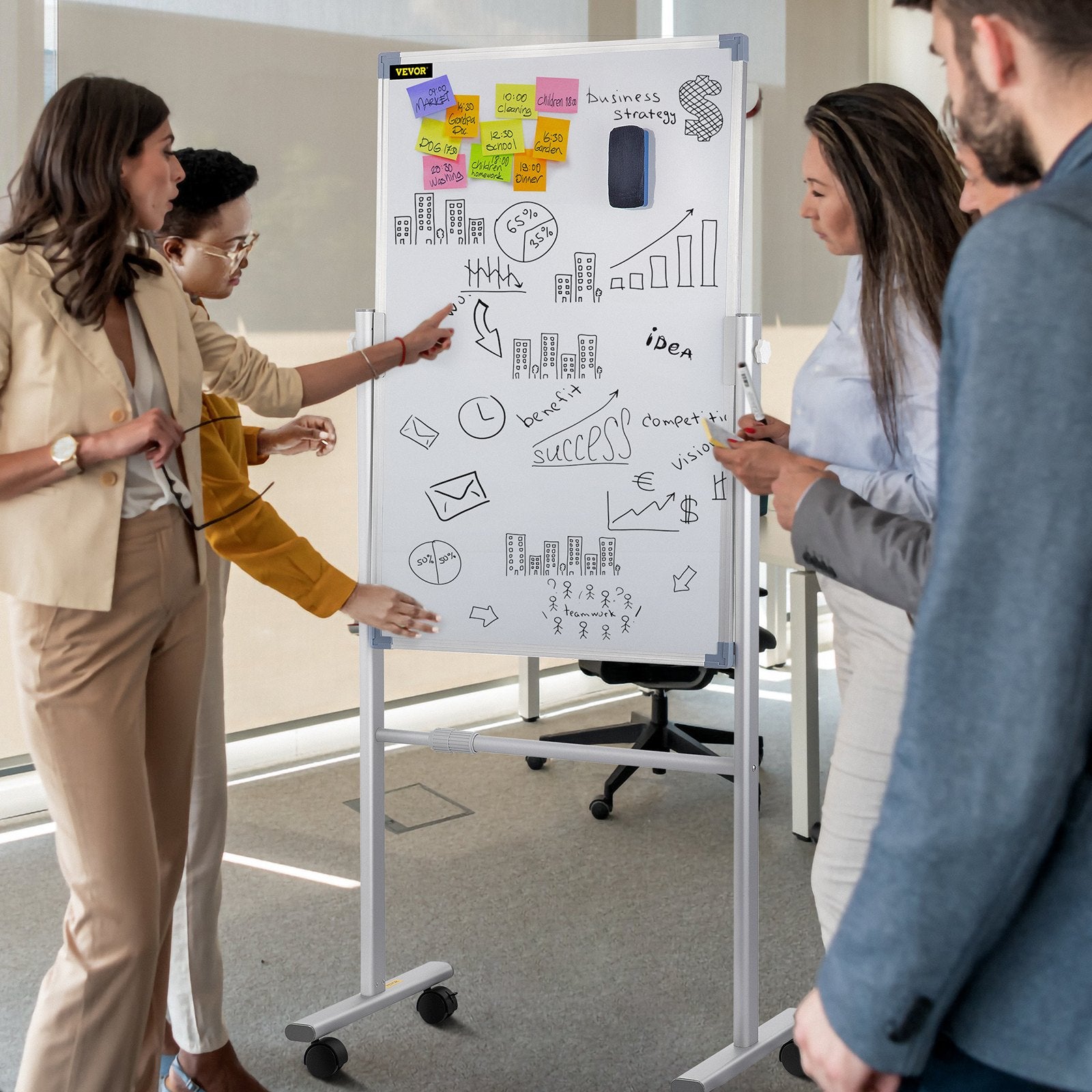 Desk Accessories: VEVOR Mobile Dry Erase Board Magnetic Whiteboard w/ Stand 60 x 90cm Double Sided