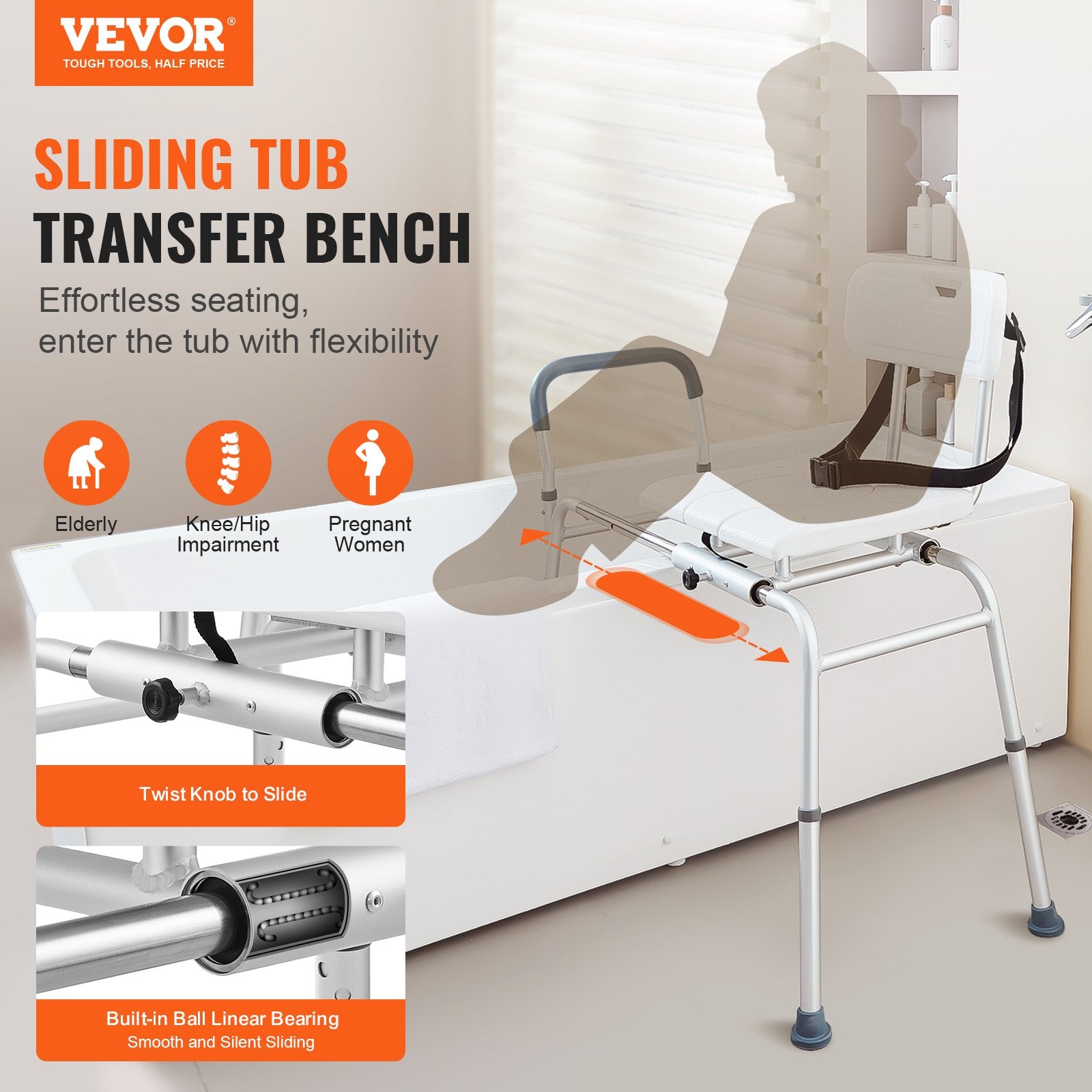 Pool Toys & Inflatables: VEVOR Sliding Tub Transfer Bench Shower Chair & Cut-Out Seat Reversible Backrest