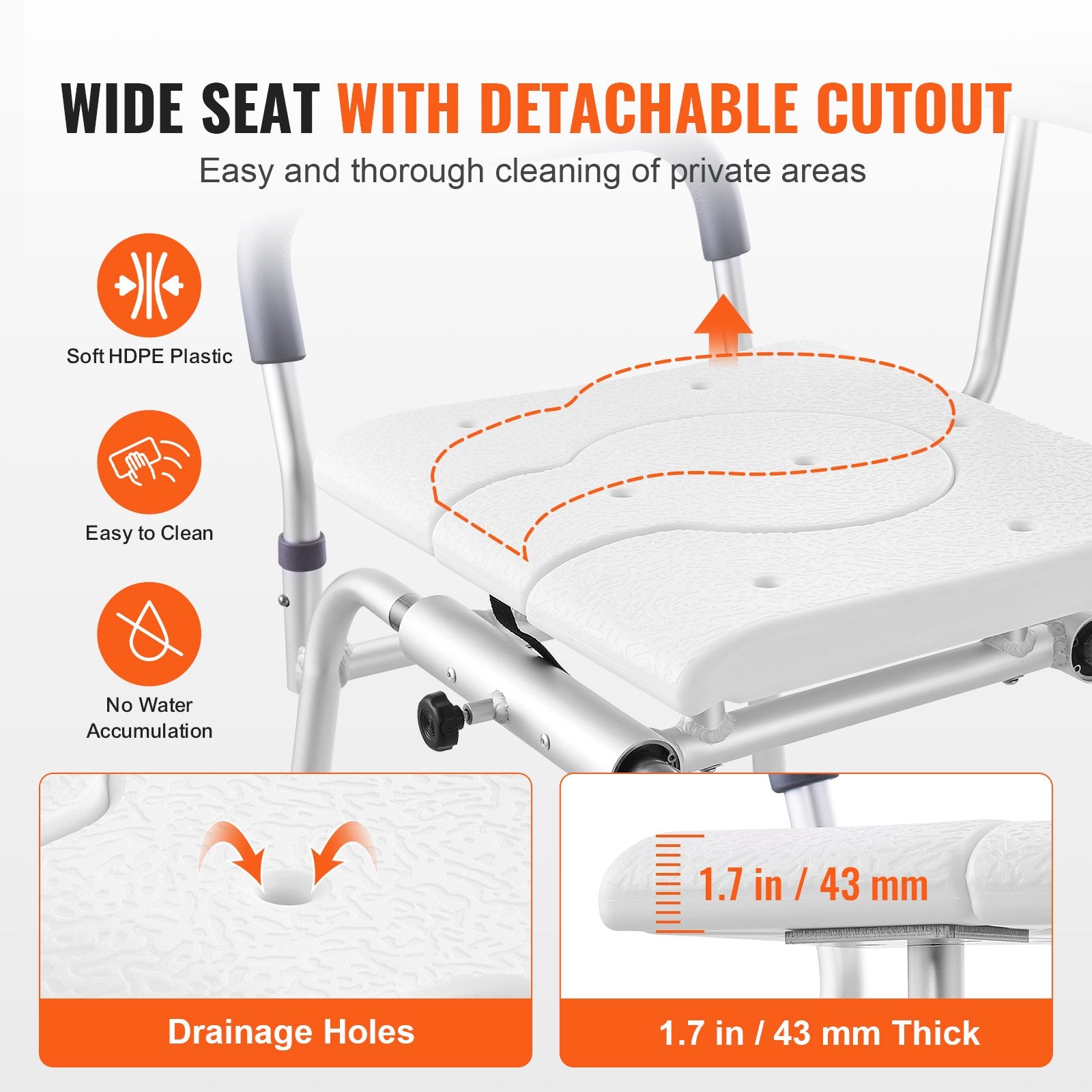 Pool Toys & Inflatables: VEVOR Sliding Tub Transfer Bench Shower Chair & Cut-Out Seat Reversible Backrest