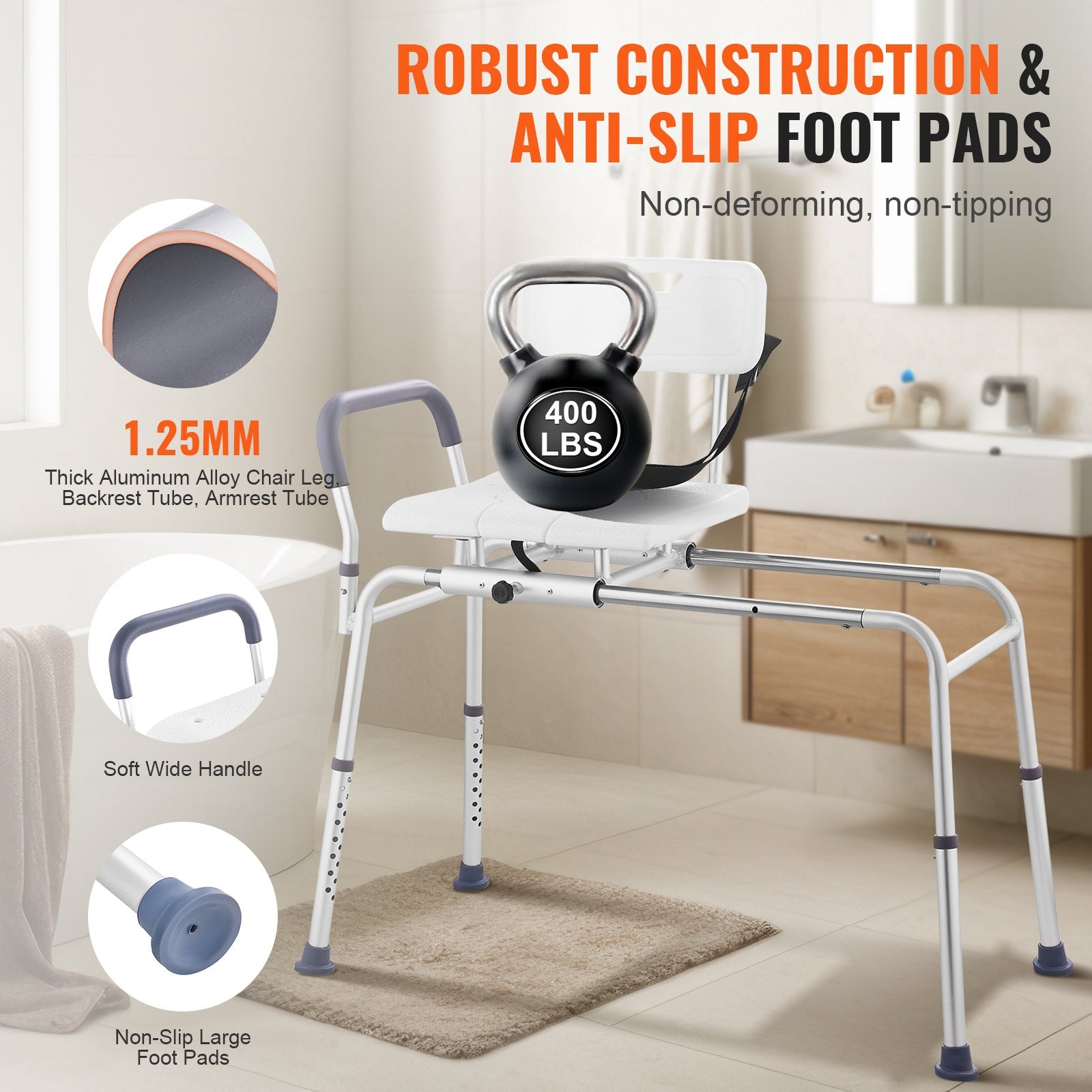 Pool Toys & Inflatables: VEVOR Sliding Tub Transfer Bench Shower Chair & Cut-Out Seat Reversible Backrest