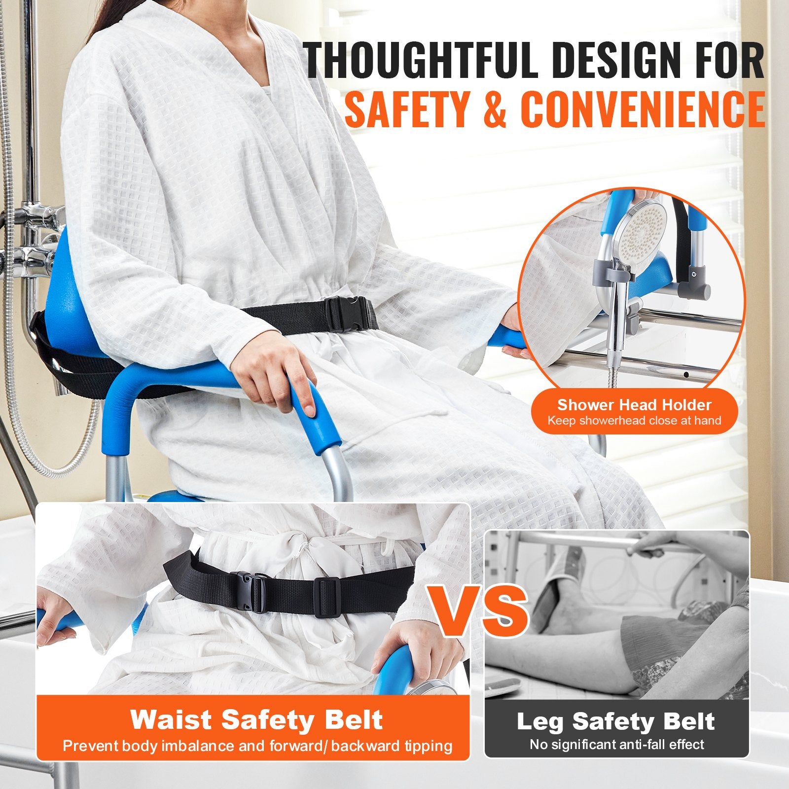 Sliding Tub Transfer Bench with 360 Degree Swivel Seat, Sliding Shower Chair with Pivoting Armrest & Padded Seat and Safety Belt, Height Adjustable Bath Chair for Elderly Disabled 330LBS