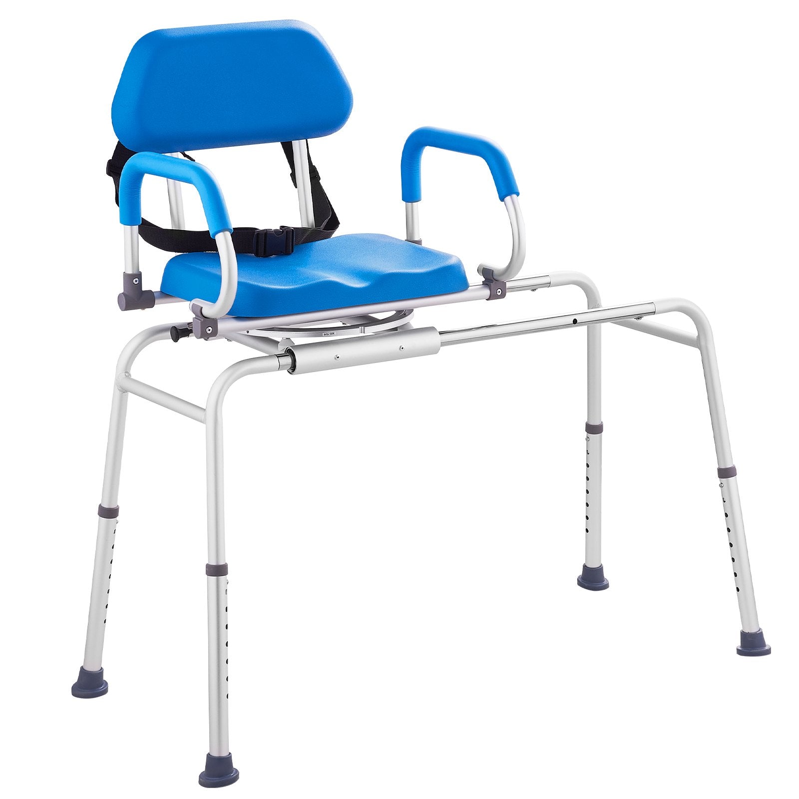Sliding Tub Transfer Bench with 360 Degree Swivel Seat, Sliding Shower Chair with Pivoting Armrest & Padded Seat and Safety Belt, Height Adjustable Bath Chair for Elderly Disabled 330LBS