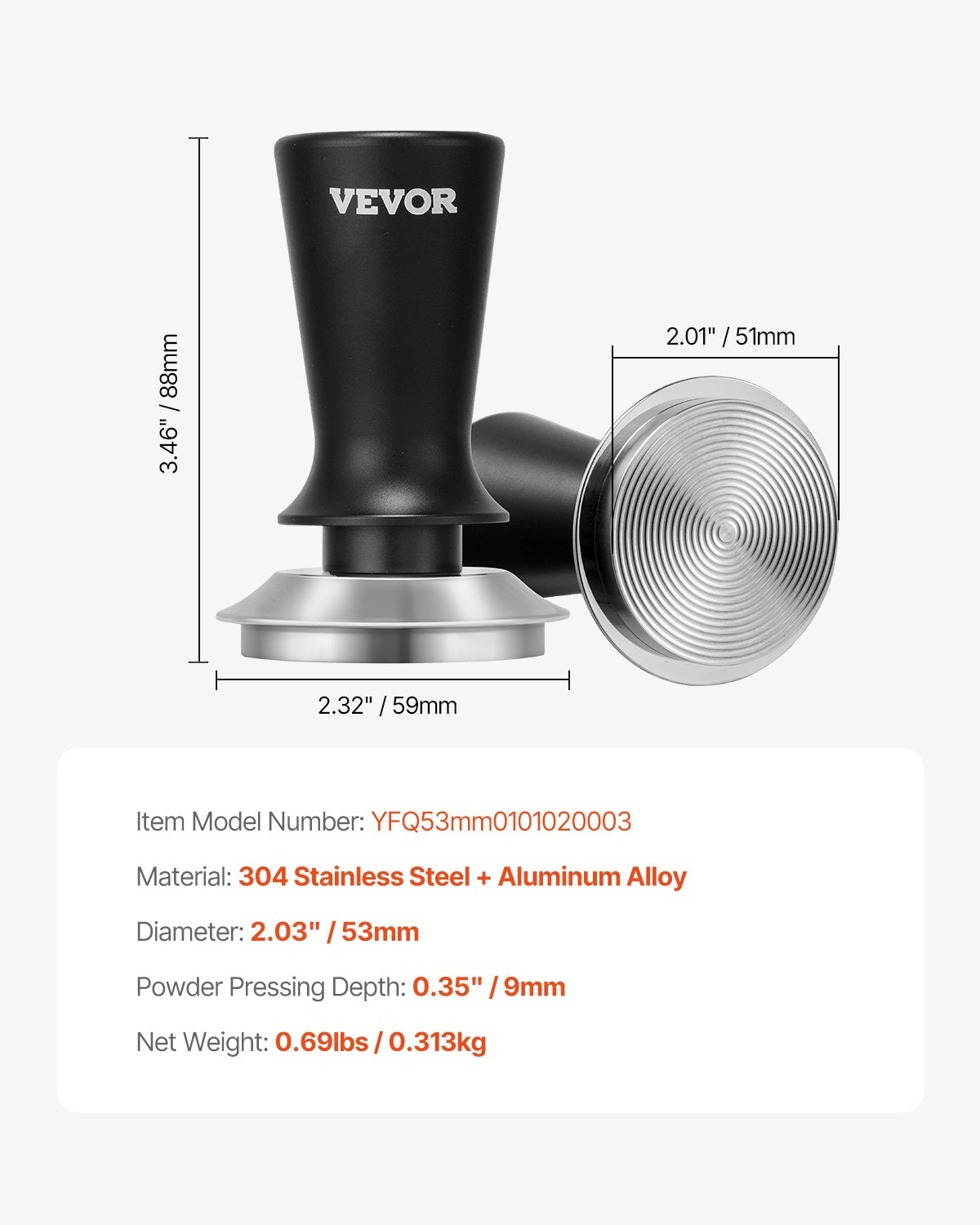 51mm/53mm/58mm Espresso Tamper Stainless Steel Coffee Tamper with Spring