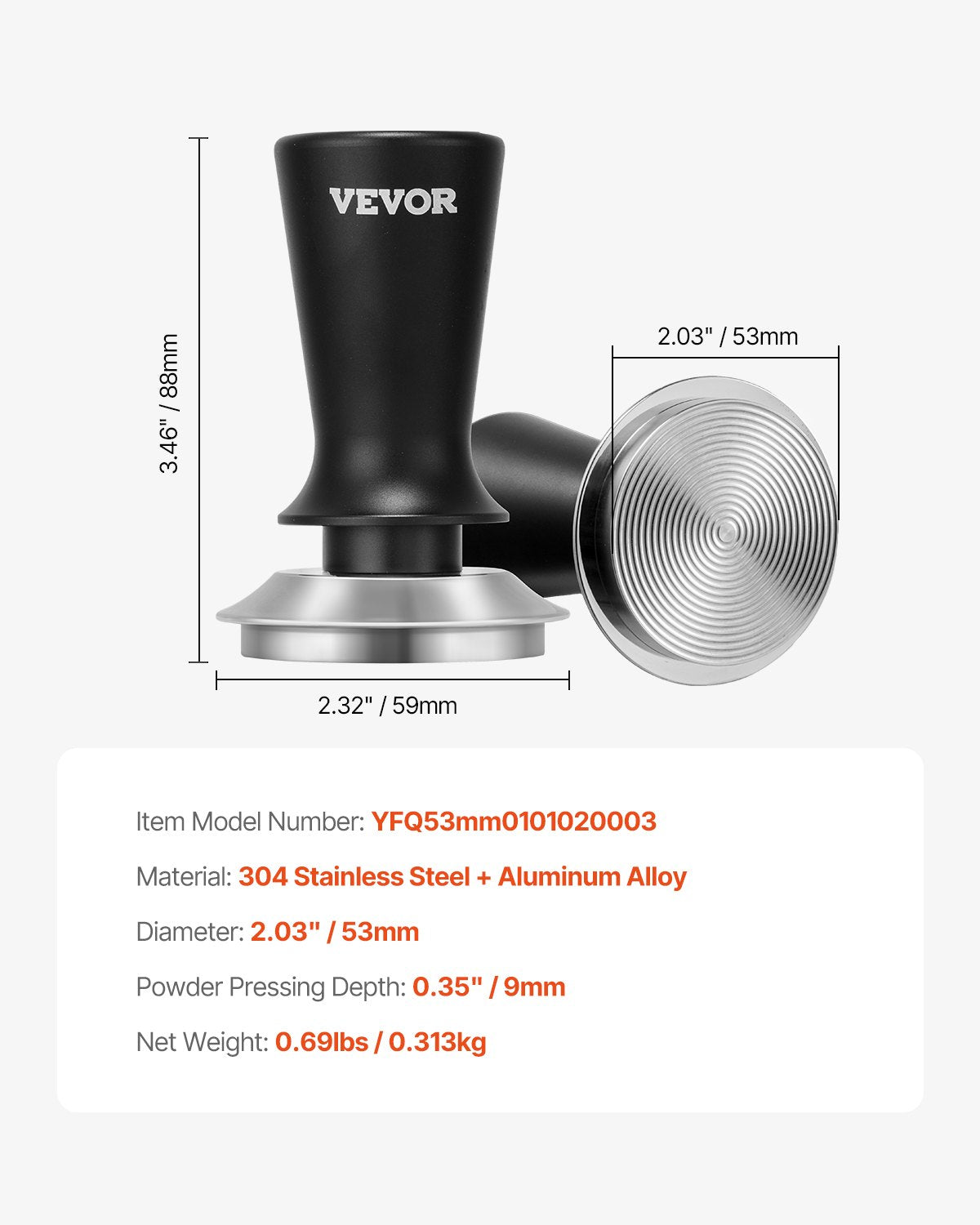 51mm/53mm/58mm Espresso Tamper Stainless Steel Coffee Tamper with Spring