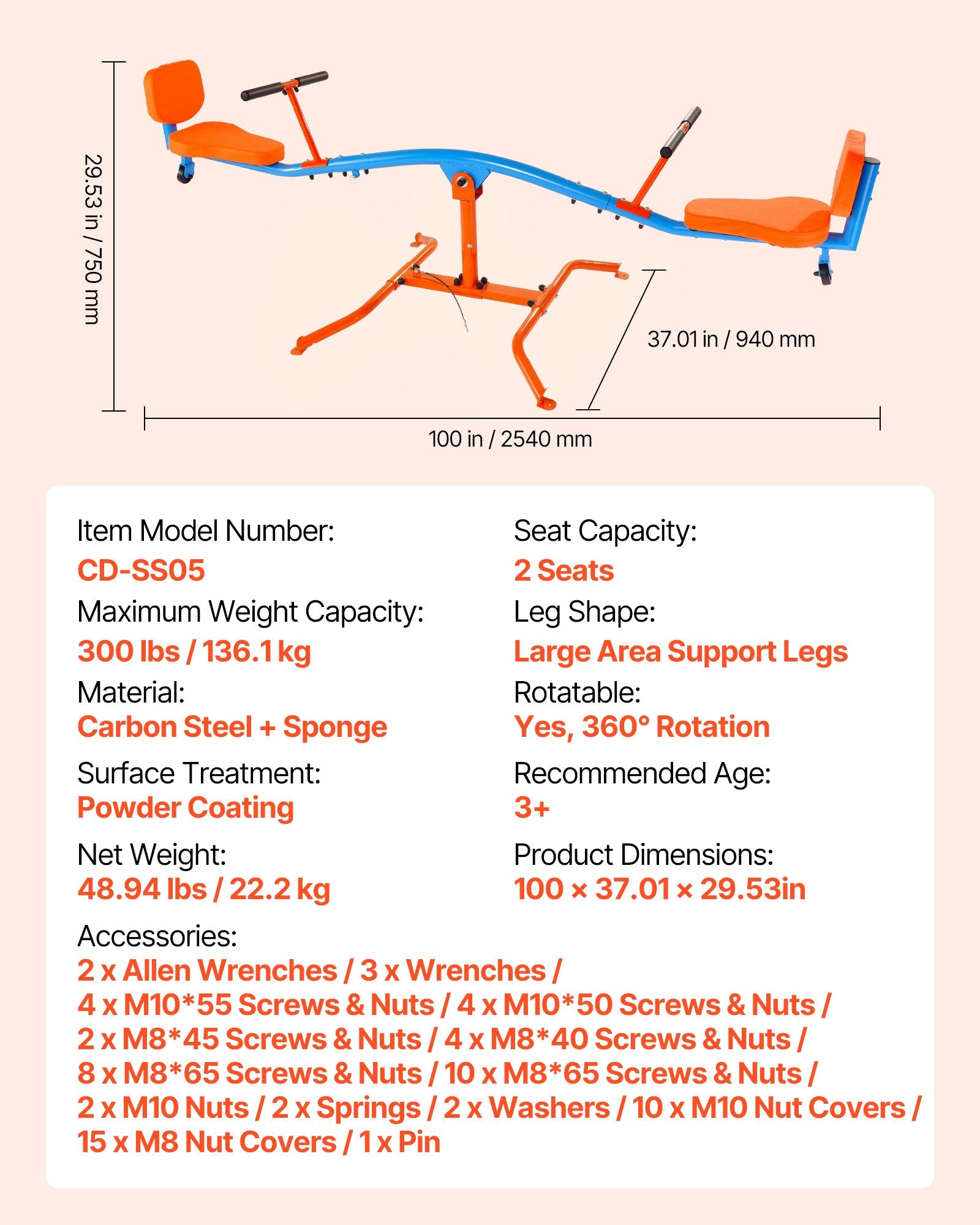 Life Jackets: VEVOR Kids Seesaw 136 kg Capacity 360 Degrees Rotating Teeter Totter Aged 3+