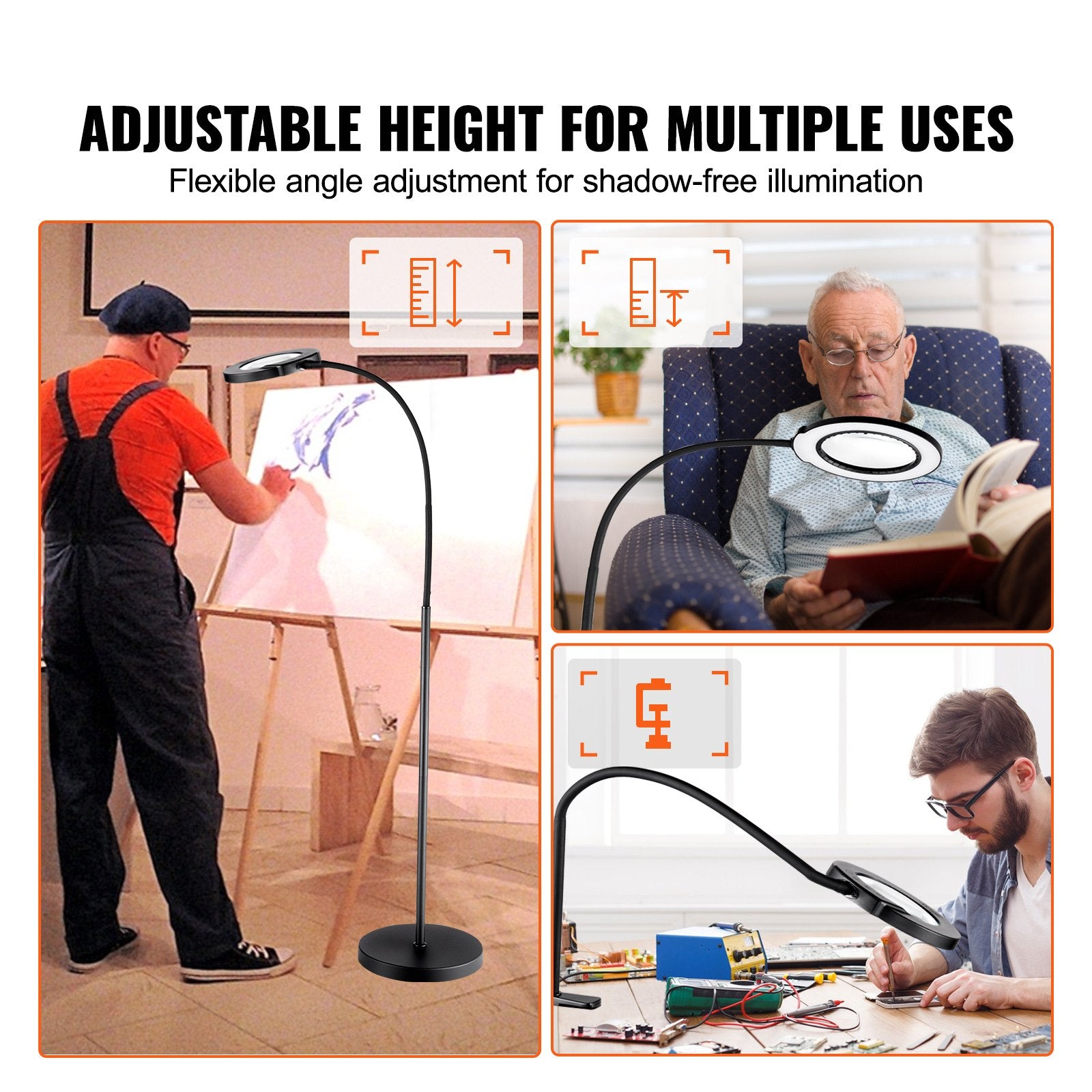 Makeup Mirrors: VEVOR 5X Floor Magnifying Glass with Light and Stand Flexible Gooseneck LED