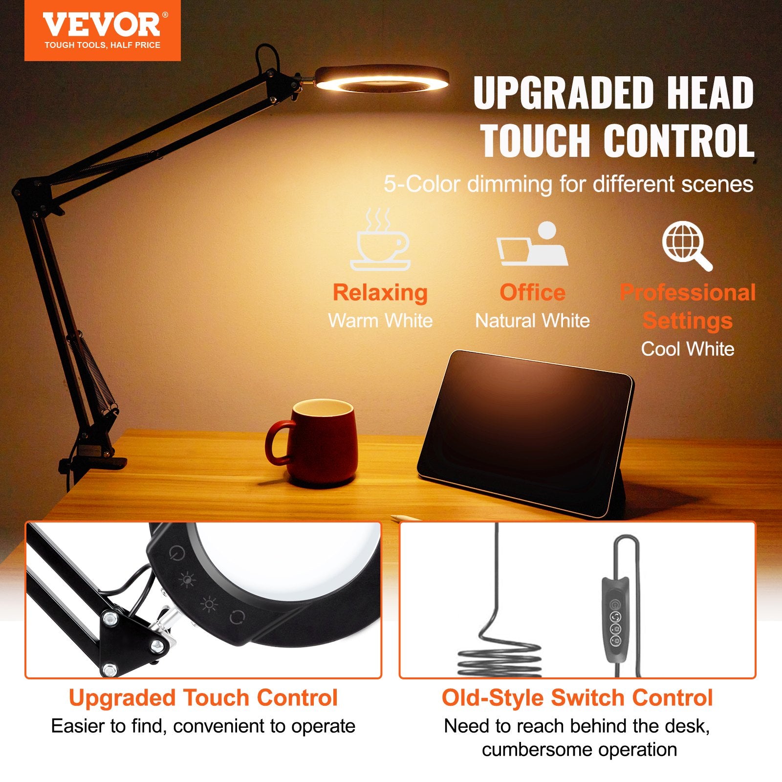 Gardening Tools: VEVOR Magnifying Glass with Light and Stand, 5X Magnifying Lamp, 4.3" Glass Lens, Base and Clamp 2-in-1 Desk Magnifier with Light, 64 LED Lights 5 Color Modes, for Close Work Reading Repair Crafts