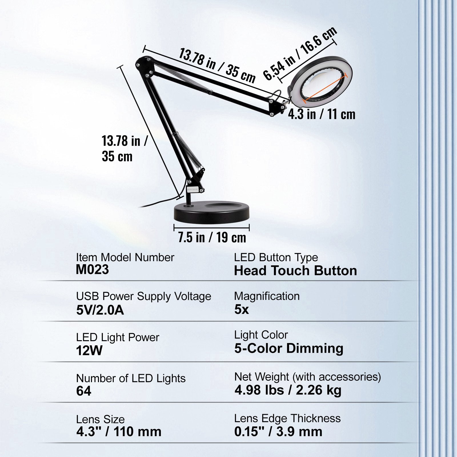 Gardening Tools: VEVOR Magnifying Glass with Light and Stand, 5X Magnifying Lamp, 4.3" Glass Lens, Base and Clamp 2-in-1 Desk Magnifier with Light, 64 LED Lights 5 Color Modes, for Close Work Reading Repair Crafts