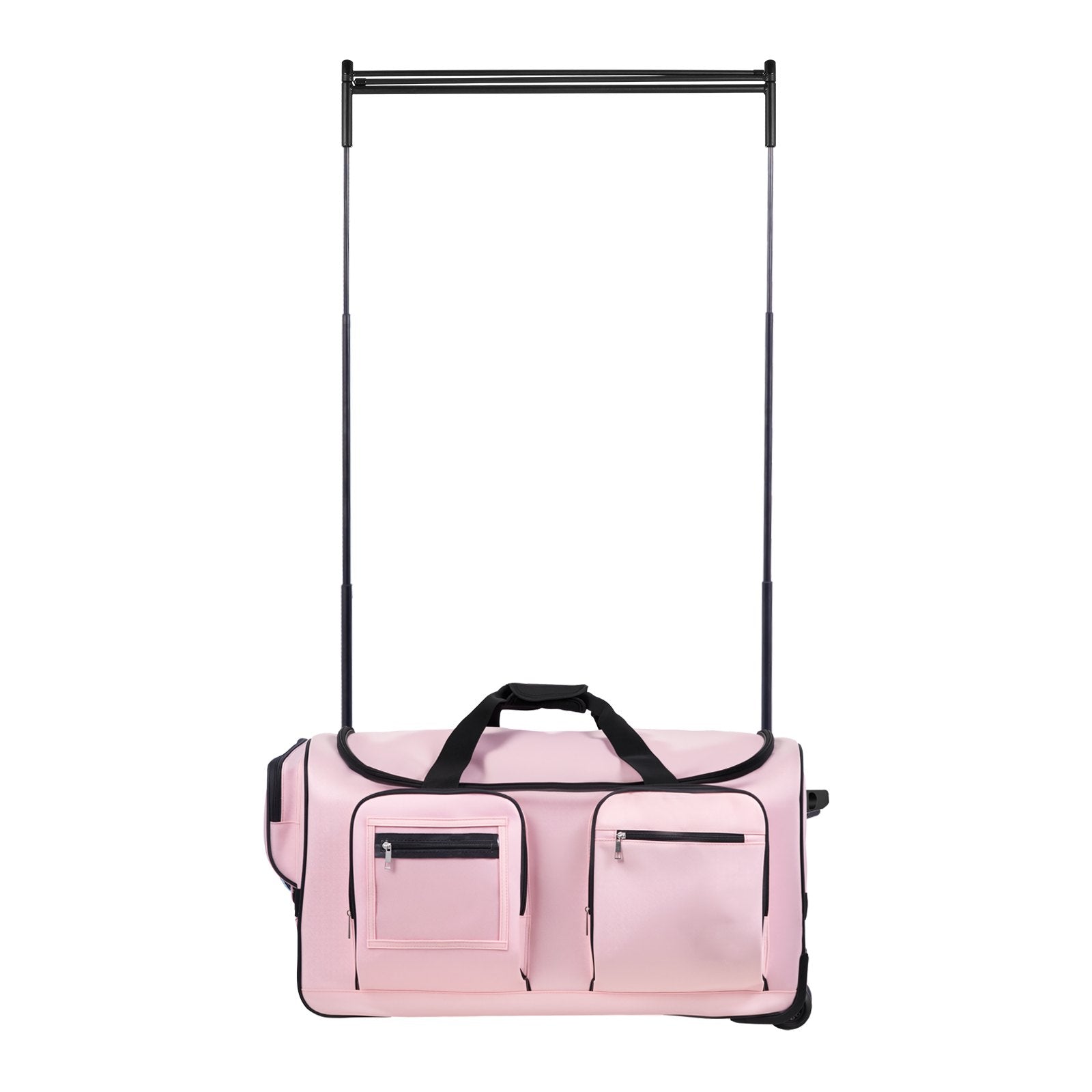 Cable Management: VEVOR Dance Bag with Garment Rack, 736.6 mm Rolling Dance Duffel, with Wheels, USB Port, Height Adjustable Clothes Rack, Privacy Protection Curtain, Ideal for Travel and Competitions, Matte Pink