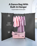 Cable Management: VEVOR Dance Bag with Garment Rack, 736.6 mm Rolling Dance Duffel, with Wheels, USB Port, Height Adjustable Clothes Rack, Privacy Protection Curtain, Ideal for Travel and Competitions, Matte Pink