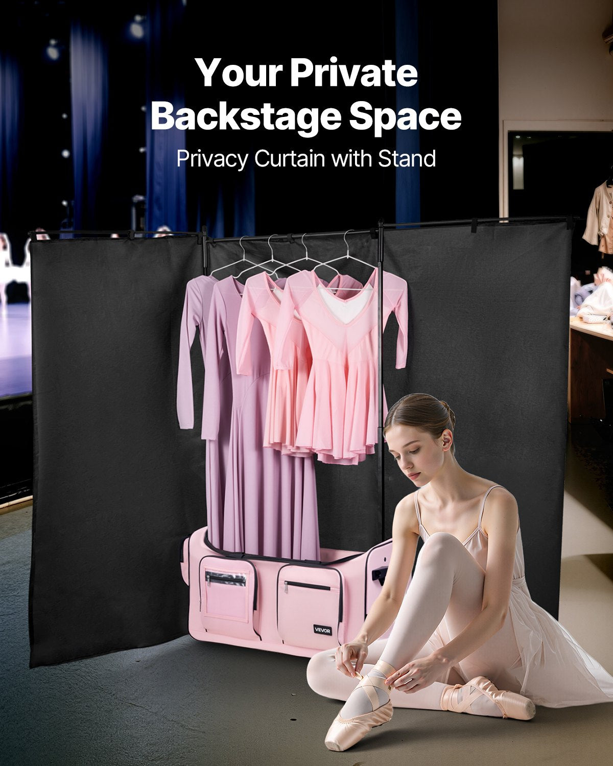Cable Management: VEVOR Dance Bag with Garment Rack, 736.6 mm Rolling Dance Duffel, with Wheels, USB Port, Height Adjustable Clothes Rack, Privacy Protection Curtain, Ideal for Travel and Competitions, Matte Pink