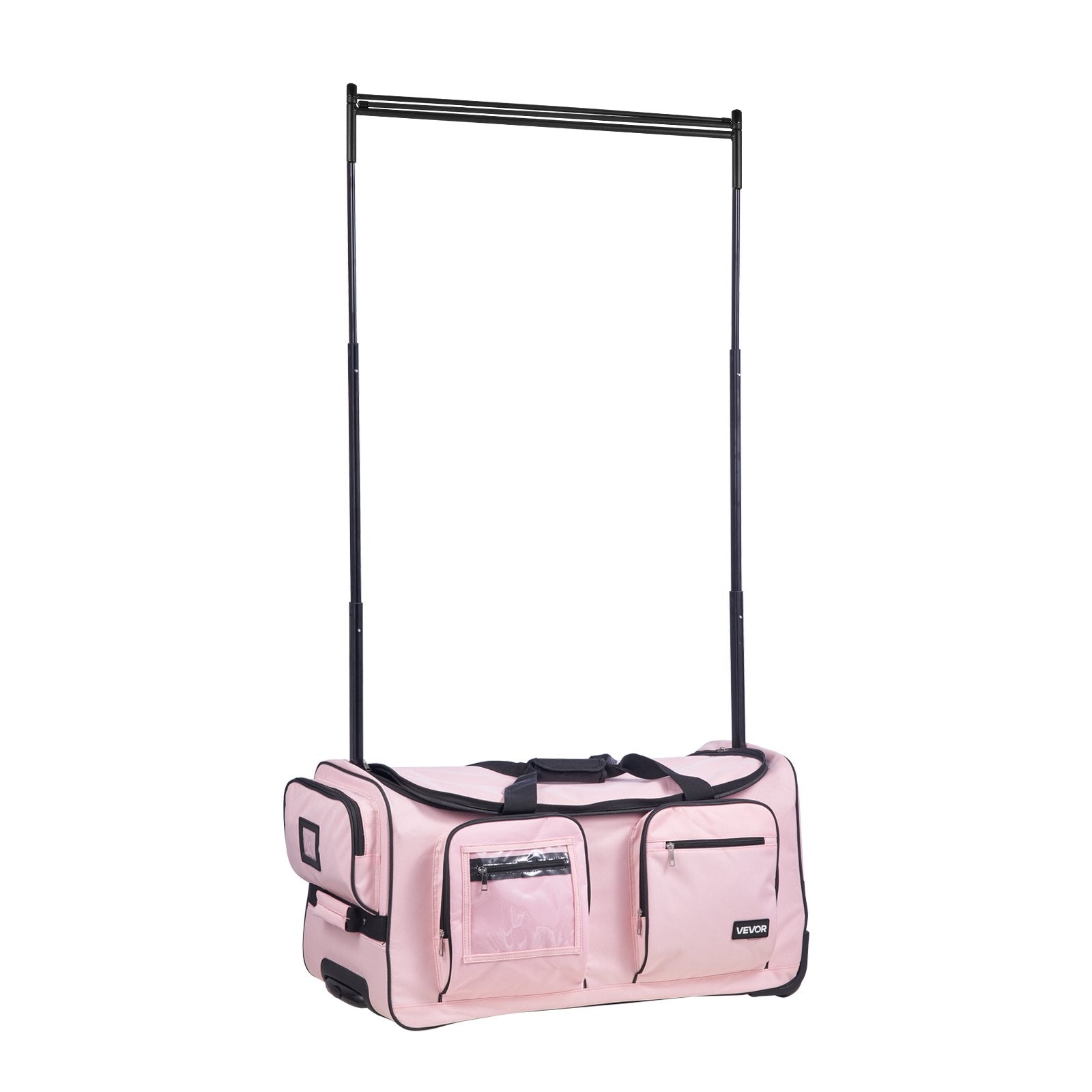 Cable Management: VEVOR Dance Bag with Garment Rack, 736.6 mm Rolling Dance Duffel, with Wheels, USB Port, Height Adjustable Clothes Rack, Privacy Protection Curtain, Ideal for Travel and Competitions, Matte Pink