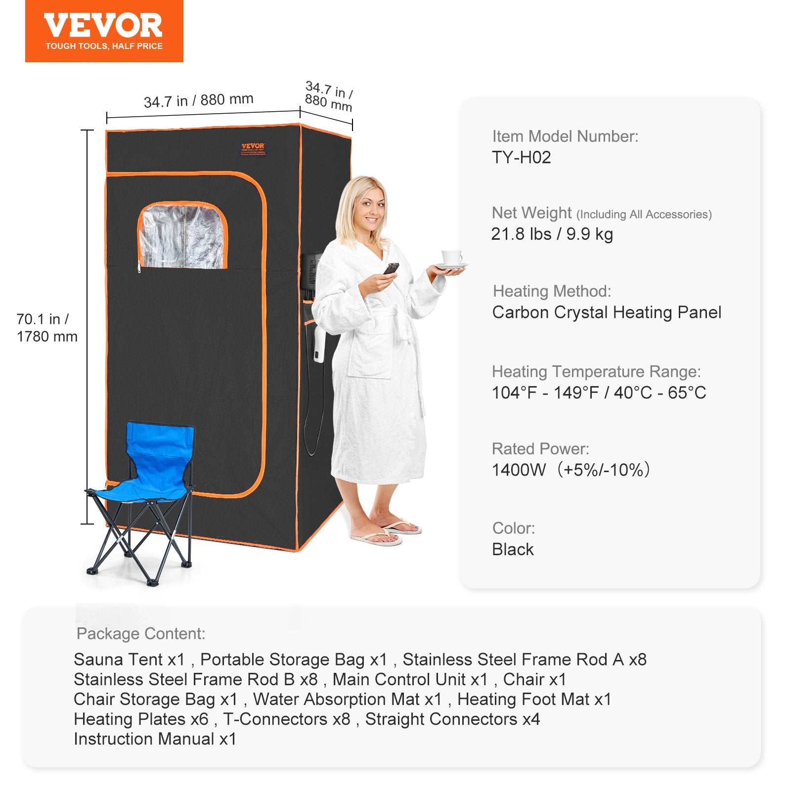 Wellness Accessories: VEVOR Sauna Tent Far Infrared 1400W Personal Home Spa Loss Weight Detox Therapy