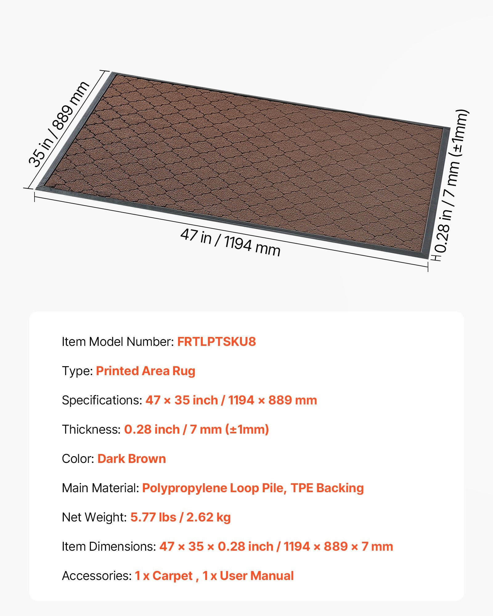 Foot Care: VEVOR Front Door Mat, 1194 x 889 mm Commercial Floor Mat for Indoor and Outdoor, Modern Stylish Carpet with TPE Backing, Heavy Duty Washable Entry Industrial Rug for Hallway, Balcony, Garage, Brown
