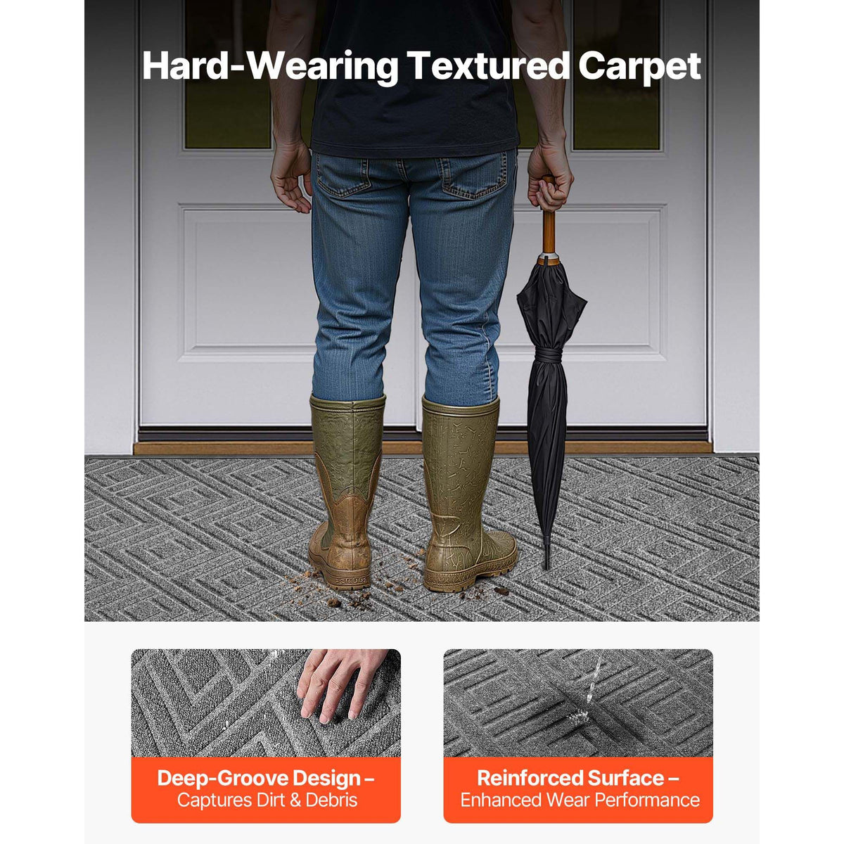 Front Door Mat, 1562 x 914 mm Commercial Floor Mat for Indoor and Outdoor, Modern Stylish Carpet with TPE Backing, Heavy Duty Washable Entry Industrial Rug for Hallway, Balcony, Garage, Grey