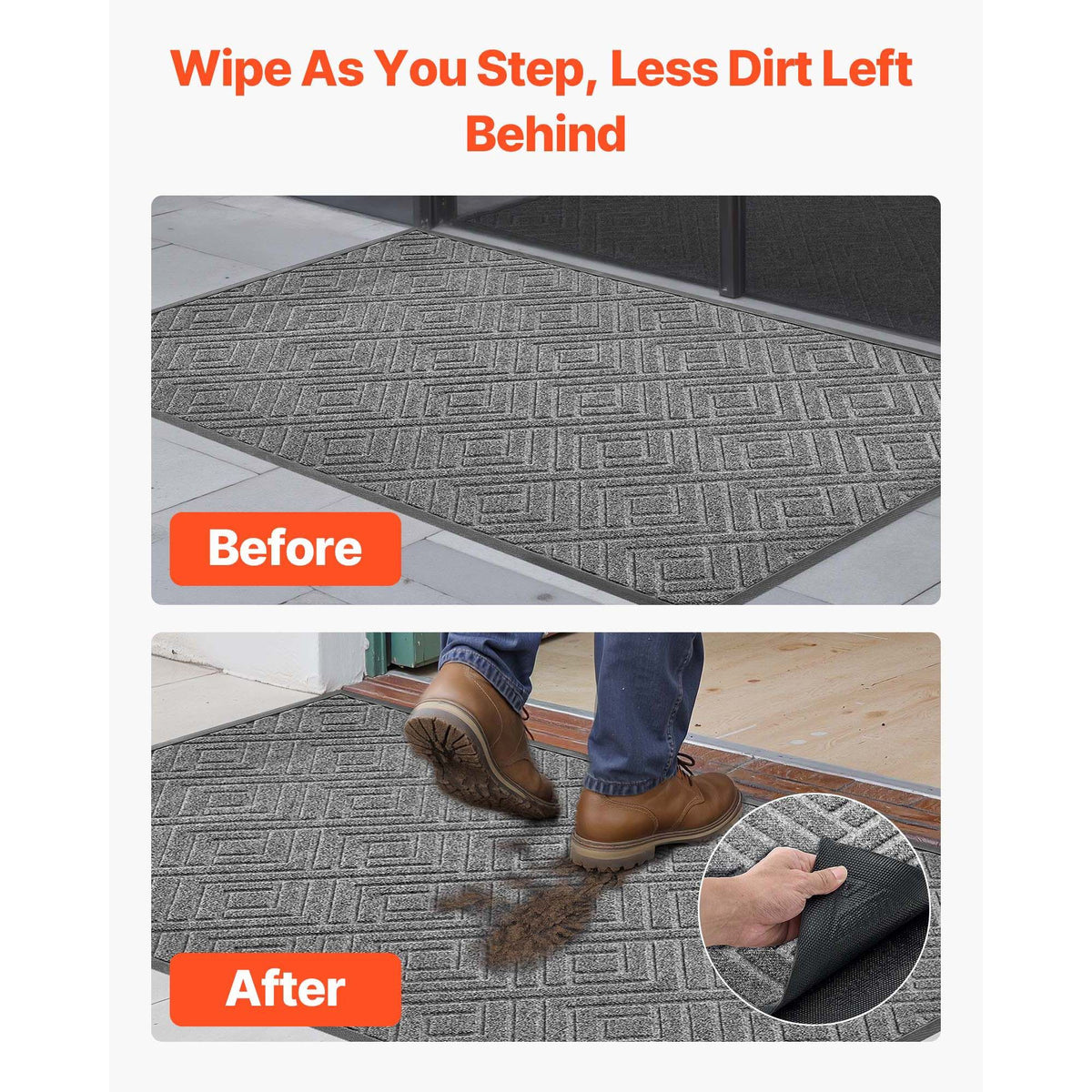 Front Door Mat, 1562 x 914 mm Commercial Floor Mat for Indoor and Outdoor, Modern Stylish Carpet with TPE Backing, Heavy Duty Washable Entry Industrial Rug for Hallway, Balcony, Garage, Grey