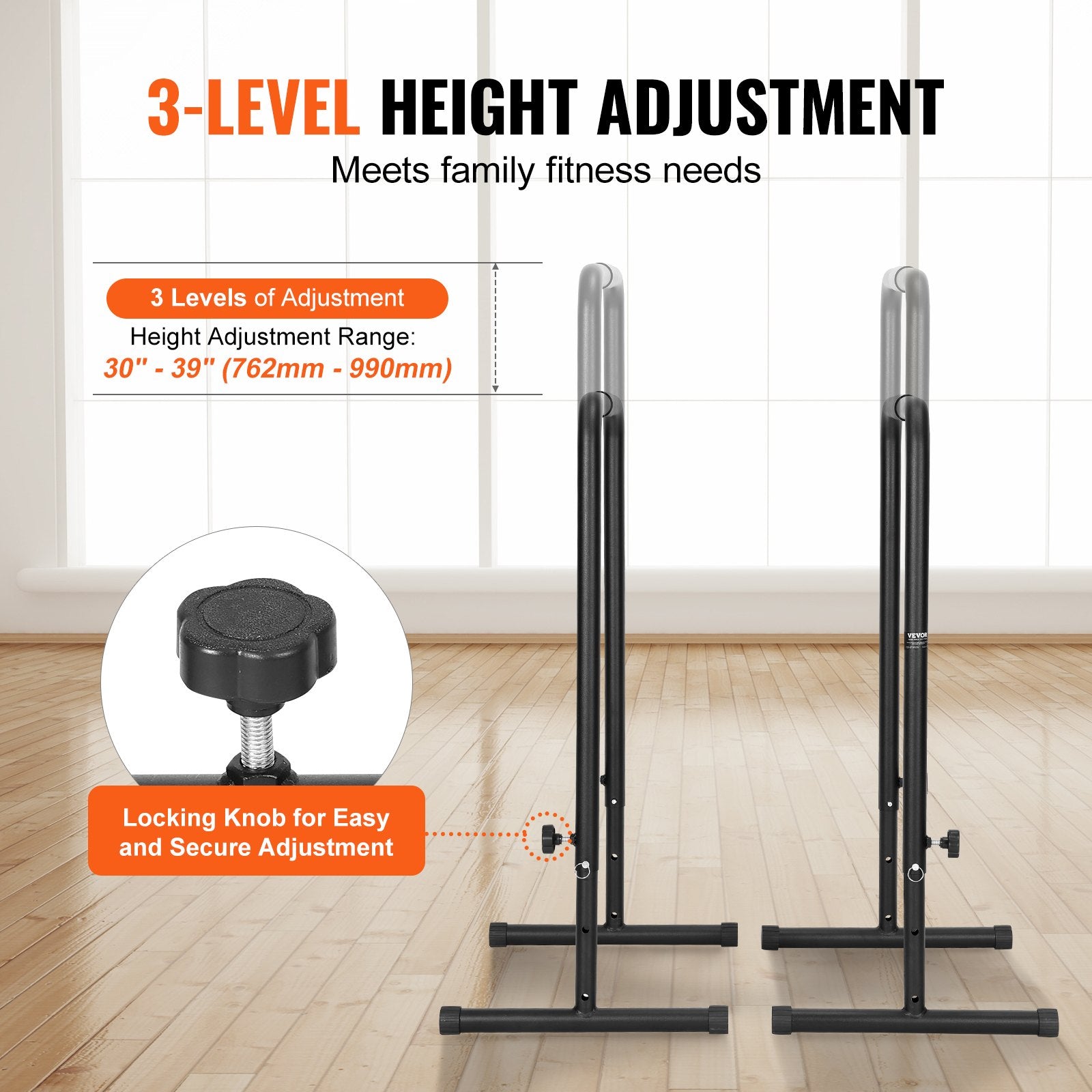 Dip Bars, 200 kg Capacity, Heave Duty Dip Stand Station with Adjustable Height, Fitness Workout Dip Bar Station Stabilizer Parallette Push Up Stand, Parallel Bars for Strength Training Home Gym