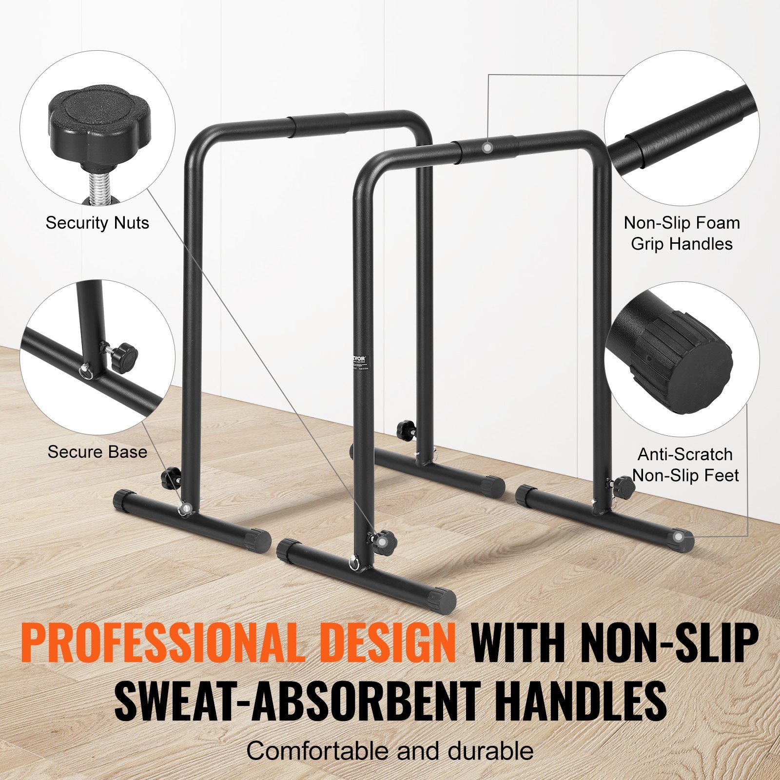 Dip Bars, 200 kg Capacity, Heave Duty Dip Stand Station with Adjustable Height, Fitness Workout Dip Bar Station Stabilizer Parallette Push Up Stand, Parallel Bars for Strength Training Home Gym