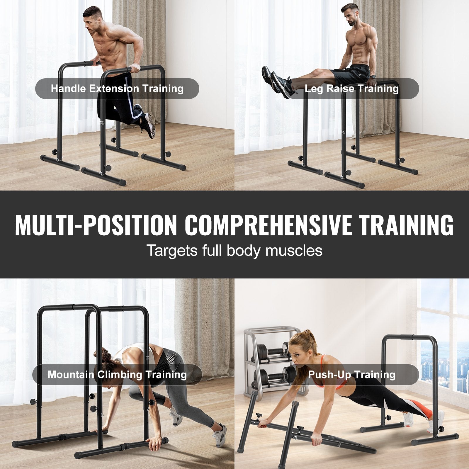 Dip Bars, 200 kg Capacity, Heave Duty Dip Stand Station with Adjustable Height, Fitness Workout Dip Bar Station Stabilizer Parallette Push Up Stand, Parallel Bars for Strength Training Home Gym