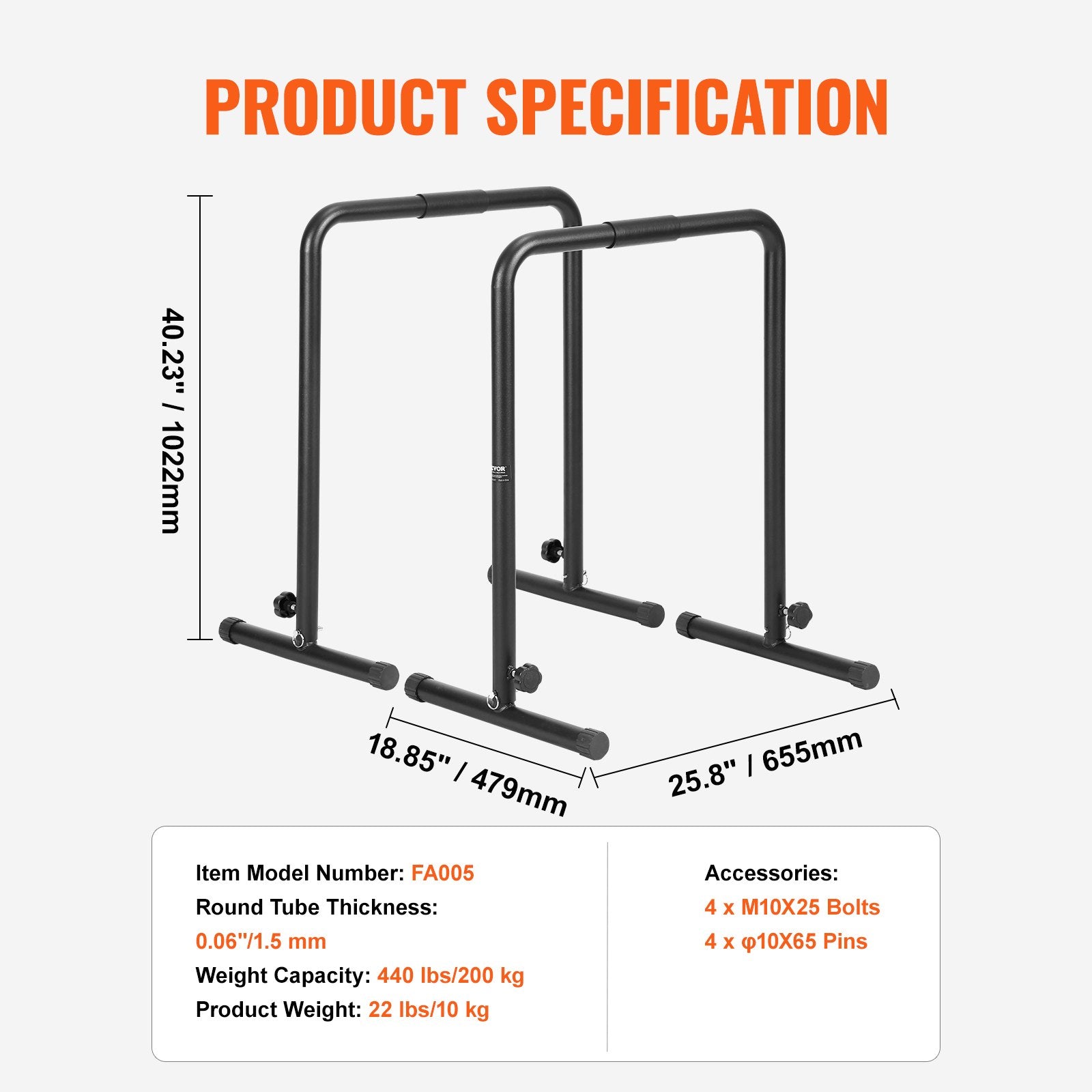 Dip Bars, 200 kg Capacity, Heave Duty Dip Stand Station with Adjustable Height, Fitness Workout Dip Bar Station Stabilizer Parallette Push Up Stand, Parallel Bars for Strength Training Home Gym