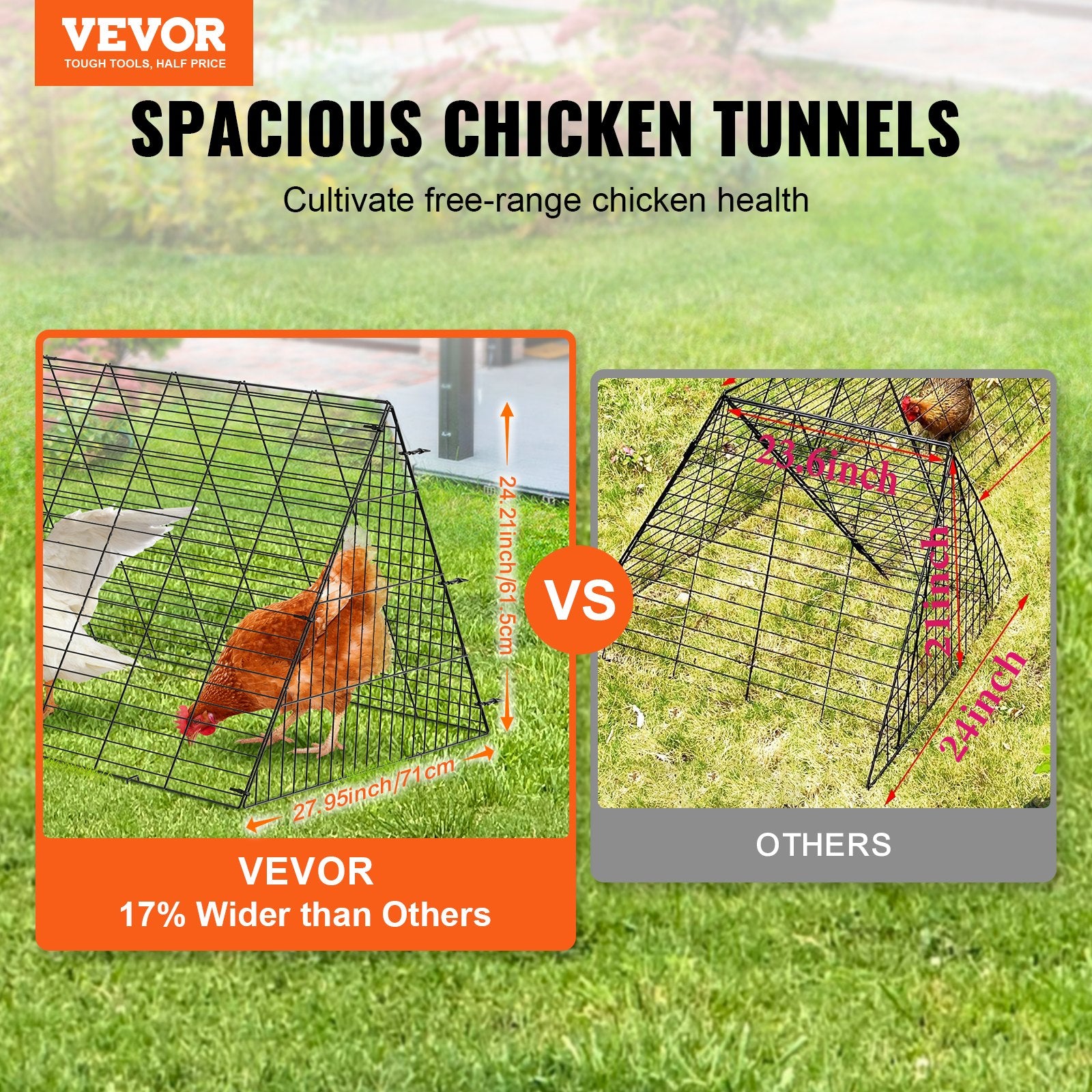 Small Animal Habitats & Cages: VEVOR Chicken Tunnels, 729 x 200 x 61.5cm(LxWxH) Chicken Tunnels for Yard, Portable Chicken Tunnels for Outside with Corner Frames, 2 Sets, Suitable for Chickens, Ducks, Rabbits