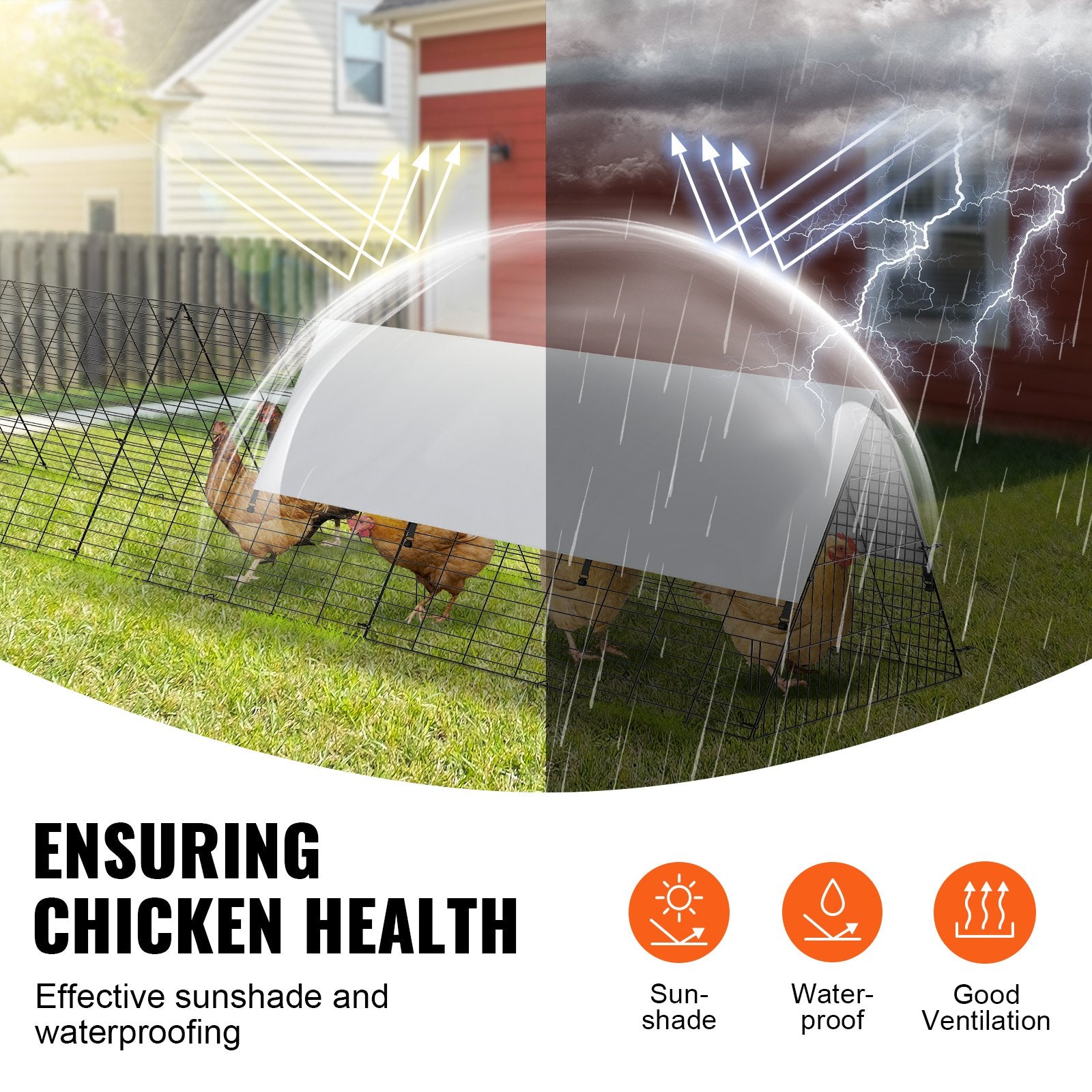 Small Animal Habitats & Cages: VEVOR Chicken Tunnels, 729 x 200 x 61.5cm(LxWxH) Chicken Tunnels for Yard, Portable Chicken Tunnels for Outside with Corner Frames, 2 Sets, Suitable for Chickens, Ducks, Rabbits