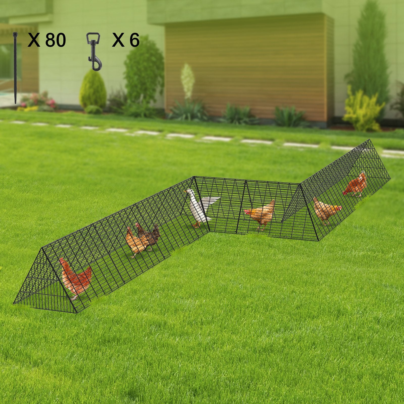 Small Animal Habitats & Cages: VEVOR Chicken Tunnels, 729 x 200 x 61.5cm(LxWxH) Chicken Tunnels for Yard, Portable Chicken Tunnels for Outside with Corner Frames, 2 Sets, Suitable for Chickens, Ducks, Rabbits