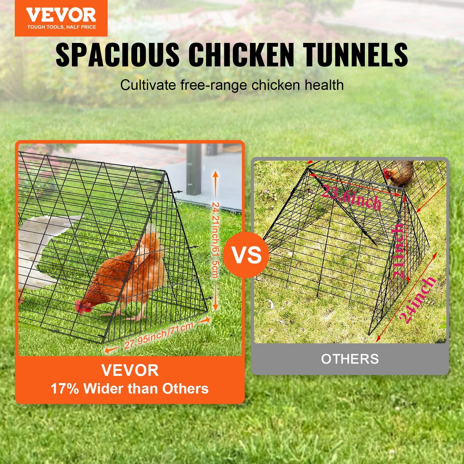 Coop & Hutch Accessories: VEVOR Chicken Tunnels, 400x100x61.5 cm(LxWxH) Chicken Tunnels for Yard, Portable Chicken Tunnels for Outside with Corner Frames, Chicken Coop Run, Suitable for Chickens, Ducks, Rabbits
