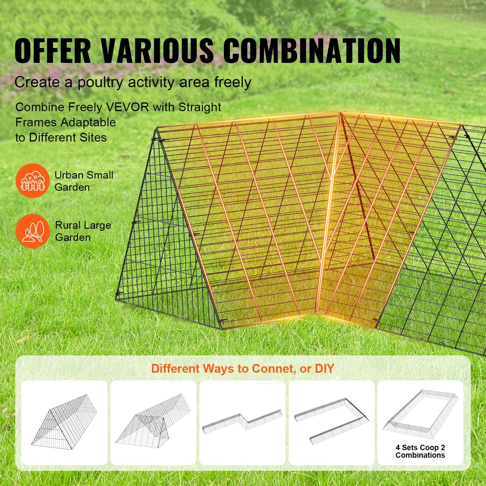 Coop & Hutch Accessories: VEVOR Chicken Tunnels, 400x100x61.5 cm(LxWxH) Chicken Tunnels for Yard, Portable Chicken Tunnels for Outside with Corner Frames, Chicken Coop Run, Suitable for Chickens, Ducks, Rabbits