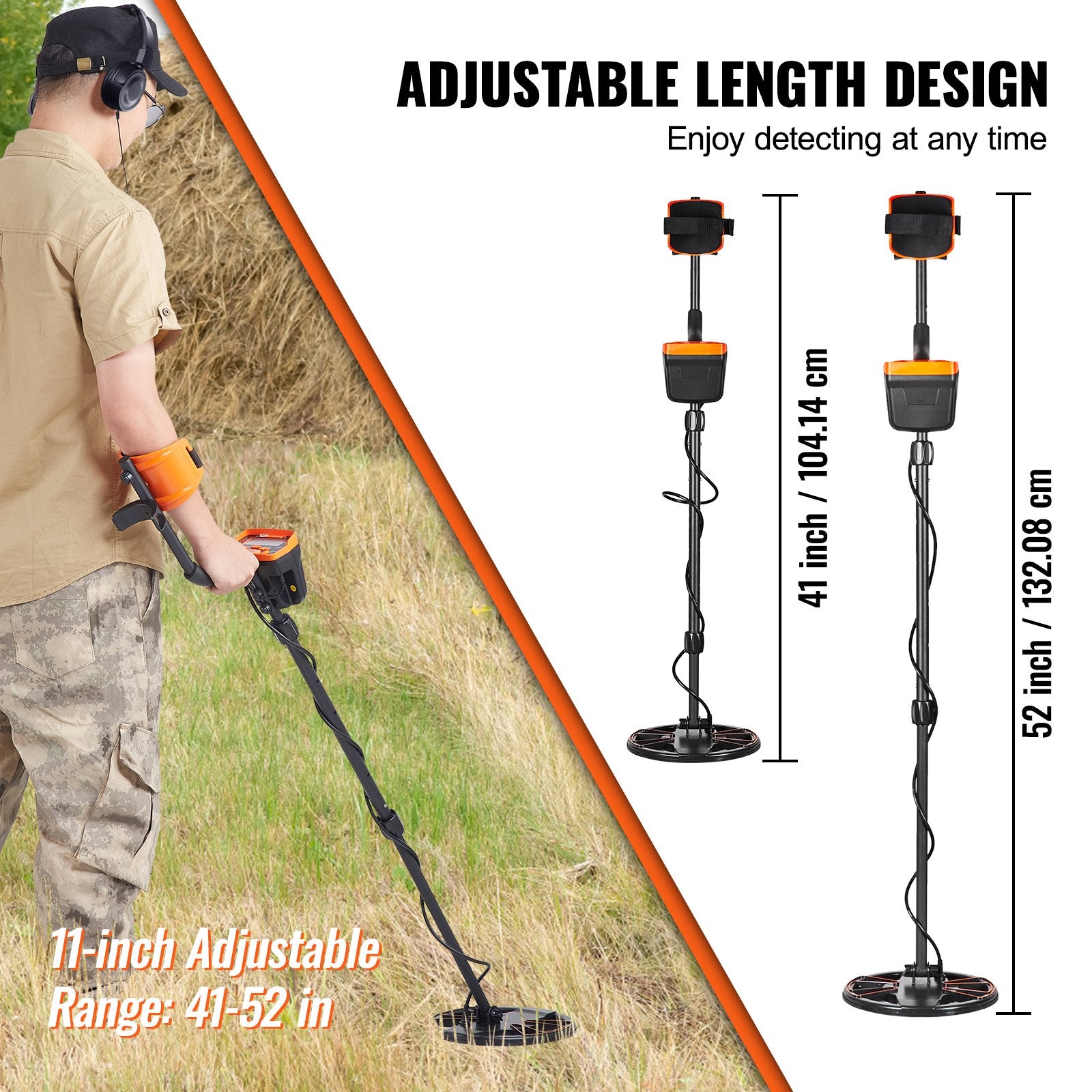 Metal Detectors: VEVOR Metal Detector for Adults&Kids, 250mm, Professional Adjustable Higher Accuracy Gold Detector, IP68 Waterproof Coil with LCD Display 7 Modes Advanced DSP Chip, for Detecting Gold Treasure Hunting