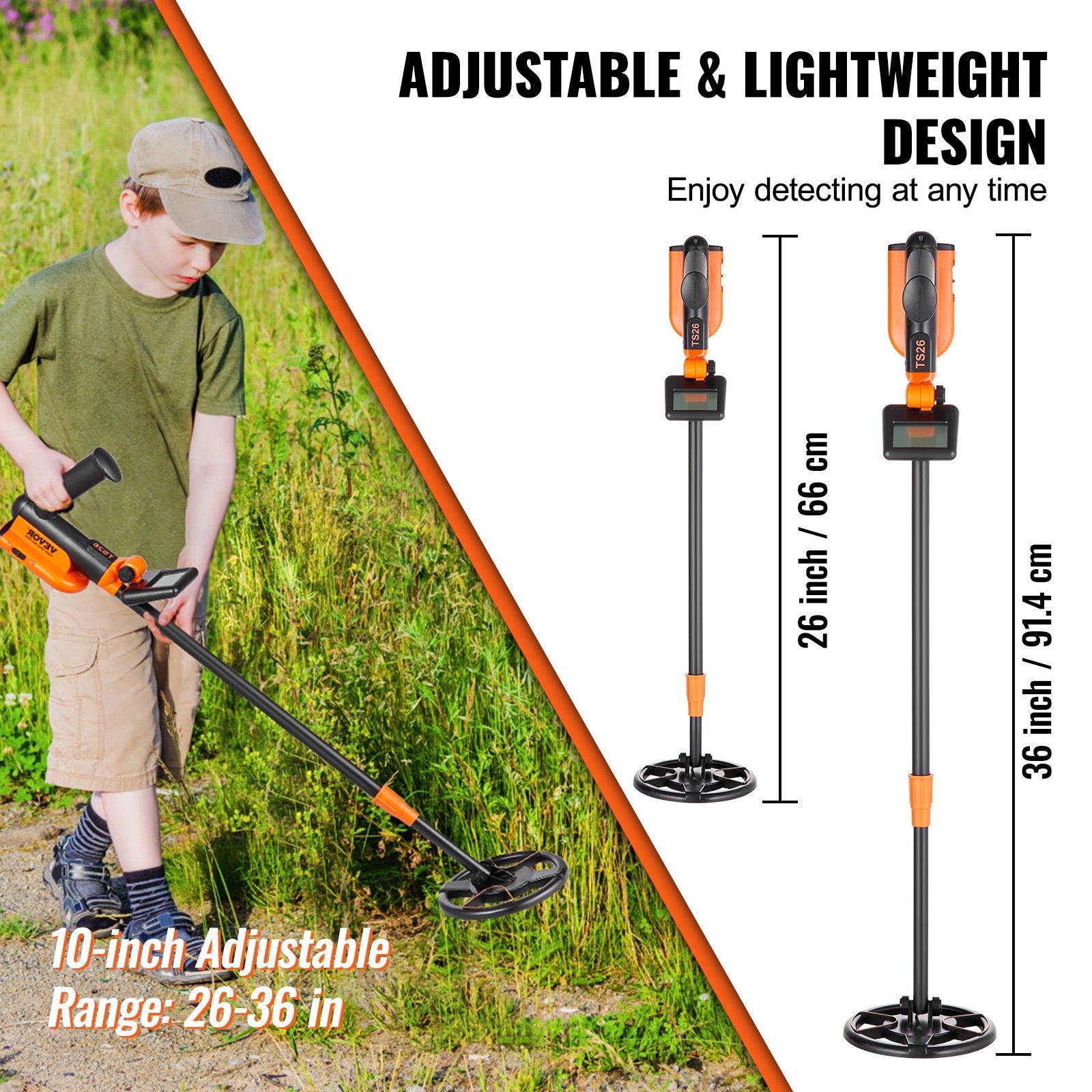 Metal Detectors: VEVOR Metal Detector for Kids, 150mm, Waterproof Search Coil with LCD Display, Adjustable 660.4-914.4 mm Gold Detector, Lightweight Carbon Fiber Stem for Junior & Youth Detecting Gold Coin Treasure