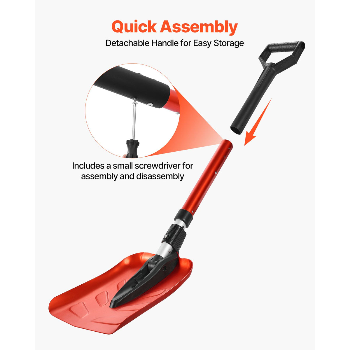 Snow Shovel for Driveway, 22cm Foldable Snow Shovel with D-shaped Handle, , 36-40 in Adjustable, Lightweight Aluminum Alloy Snows Removal Tool, Reduce Back Strains for Garden Car Camping